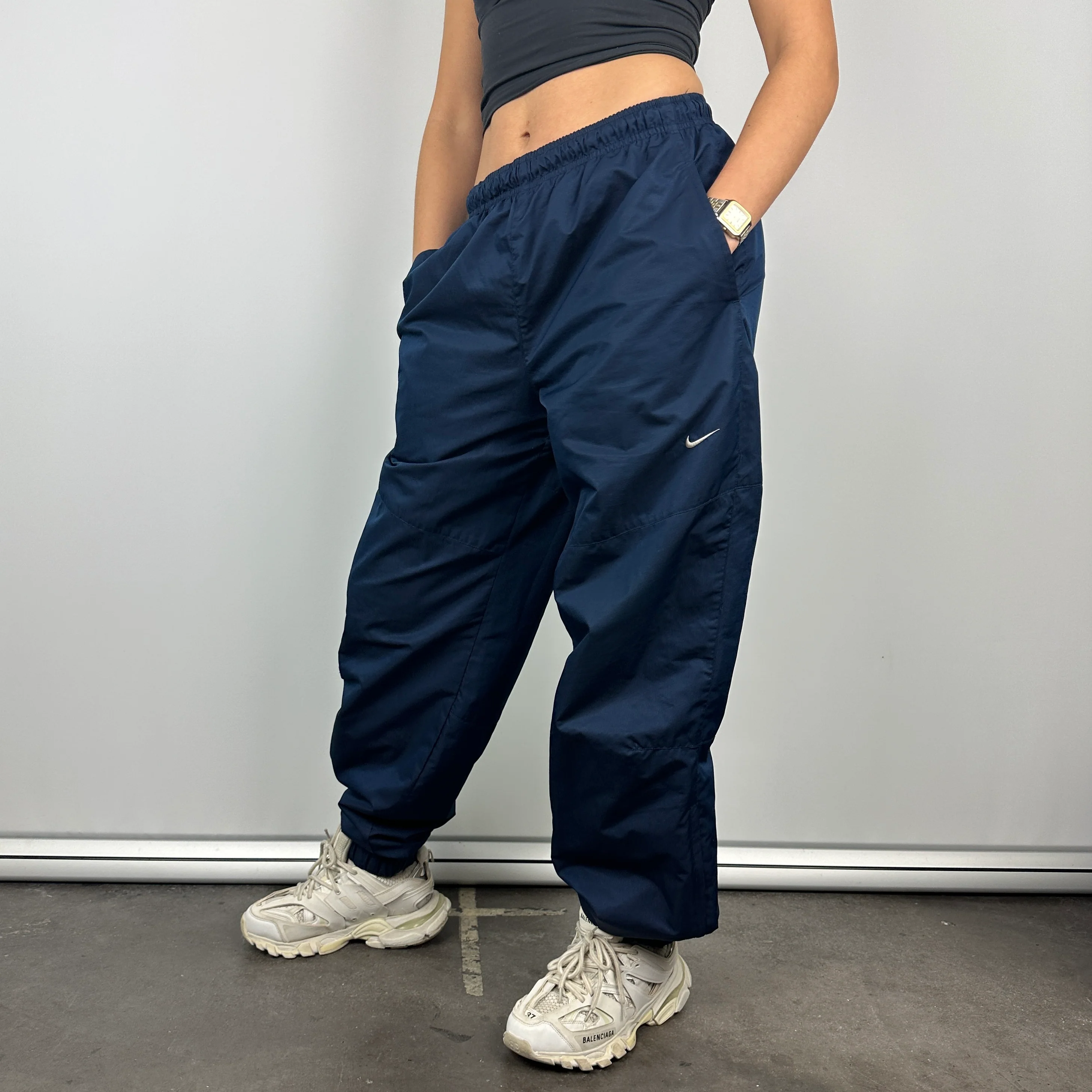 Nike Navy Embroidered Swoosh Track Pants (M) - Image 3