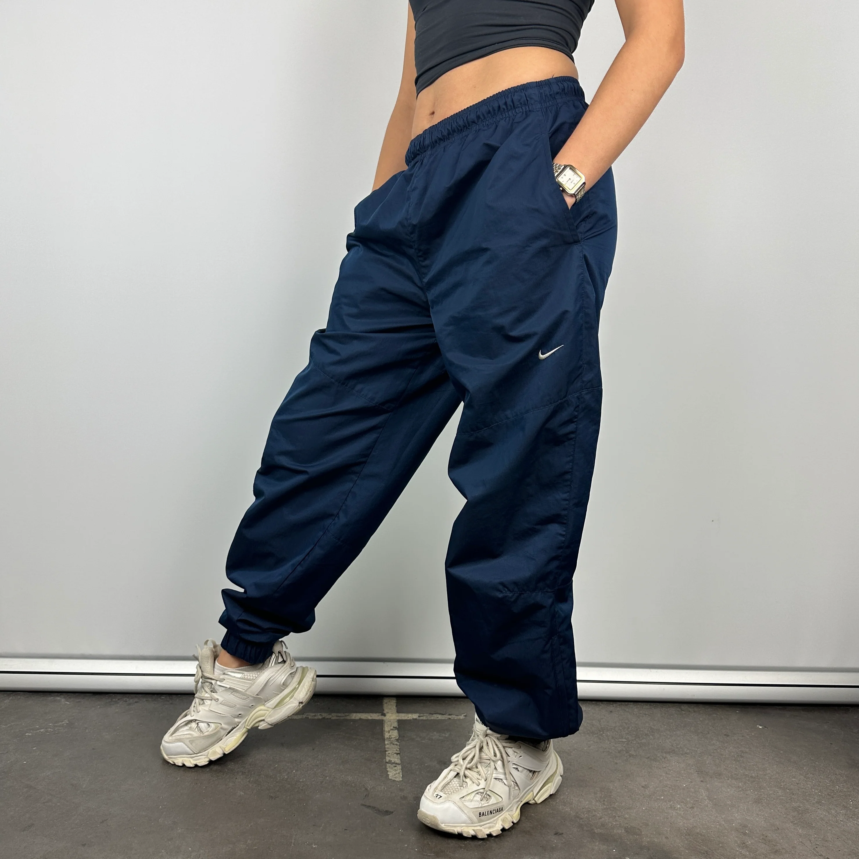 Nike Navy Embroidered Swoosh Track Pants (M) - Image 5