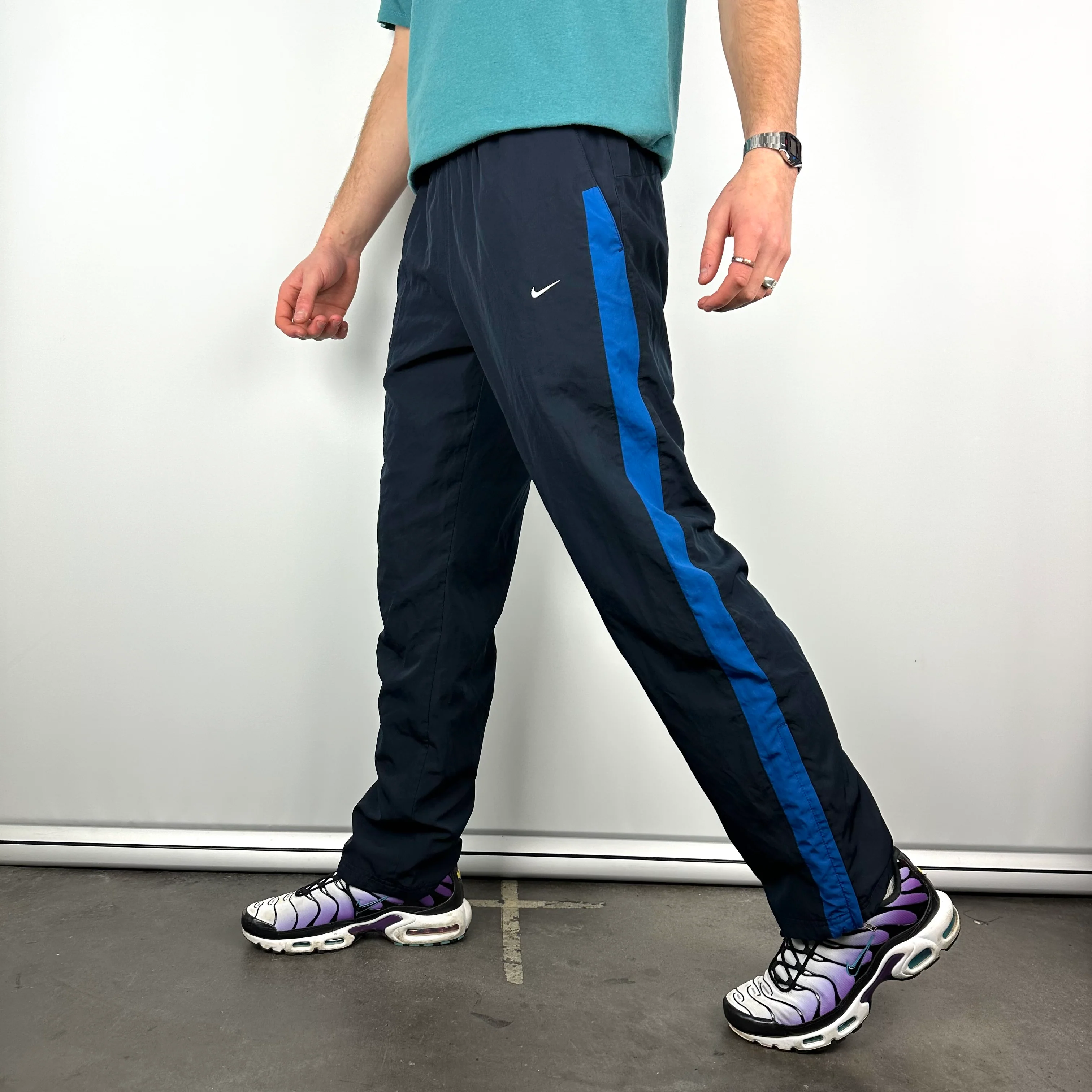 Nike Navy Embroidered Swoosh Track Pants (M) - Image 3