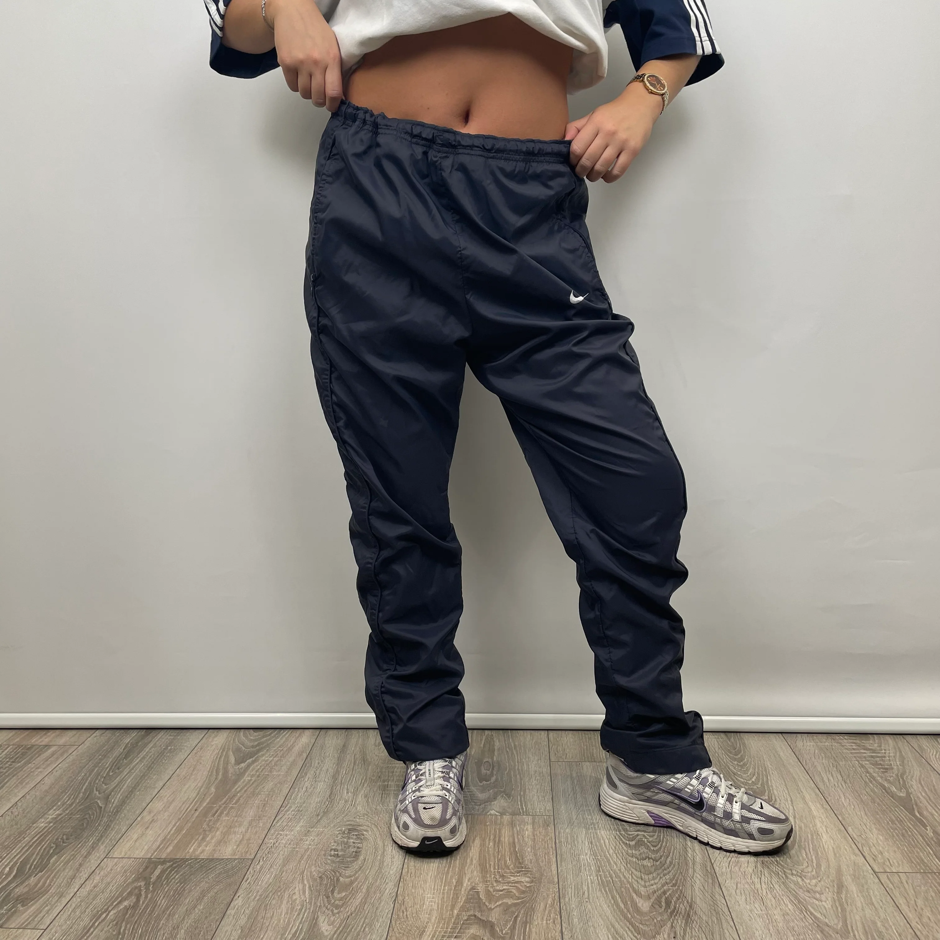 Nike Navy Embroidered Swoosh Track Pants (M) - Image 2