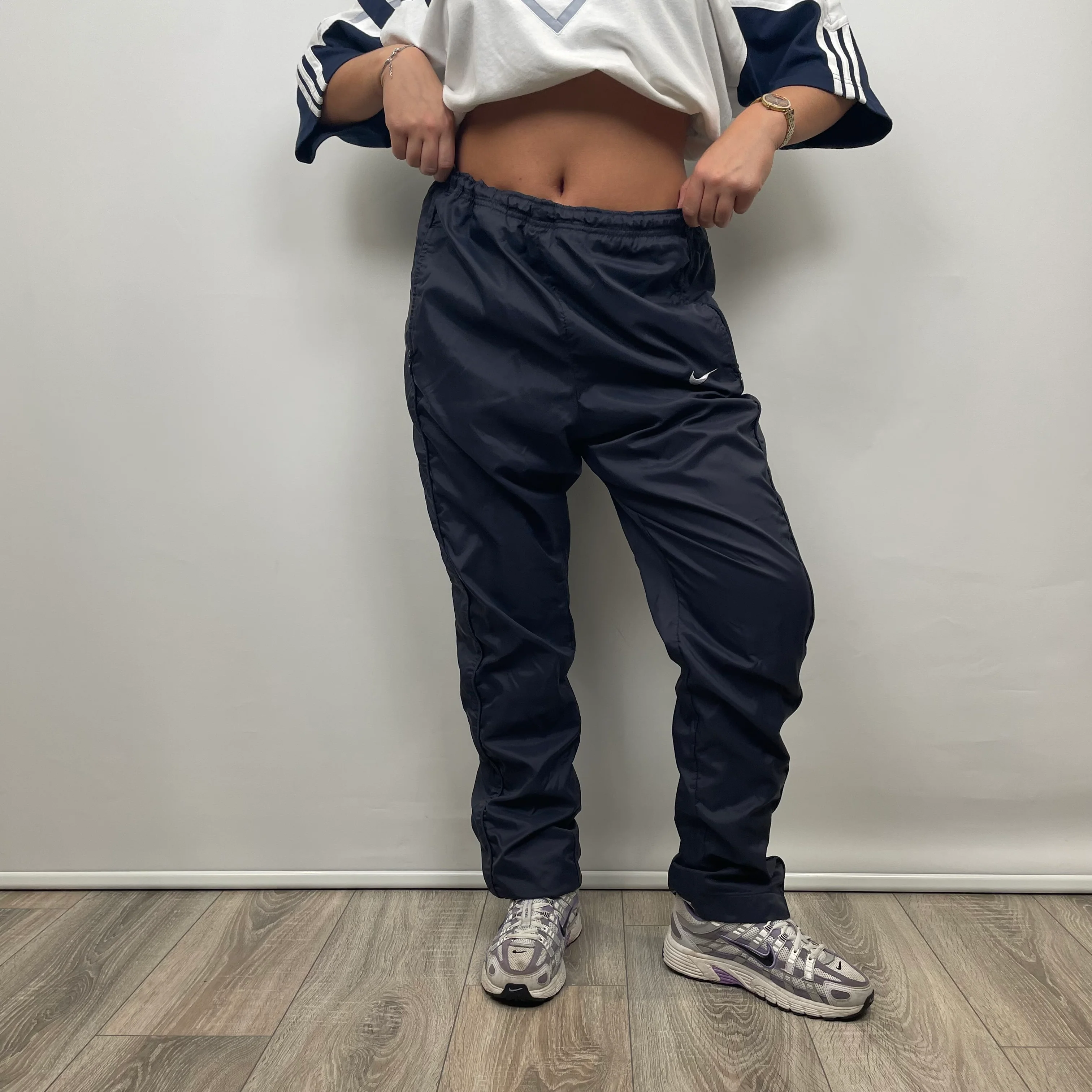 Nike Navy Embroidered Swoosh Track Pants (M) - Image 5