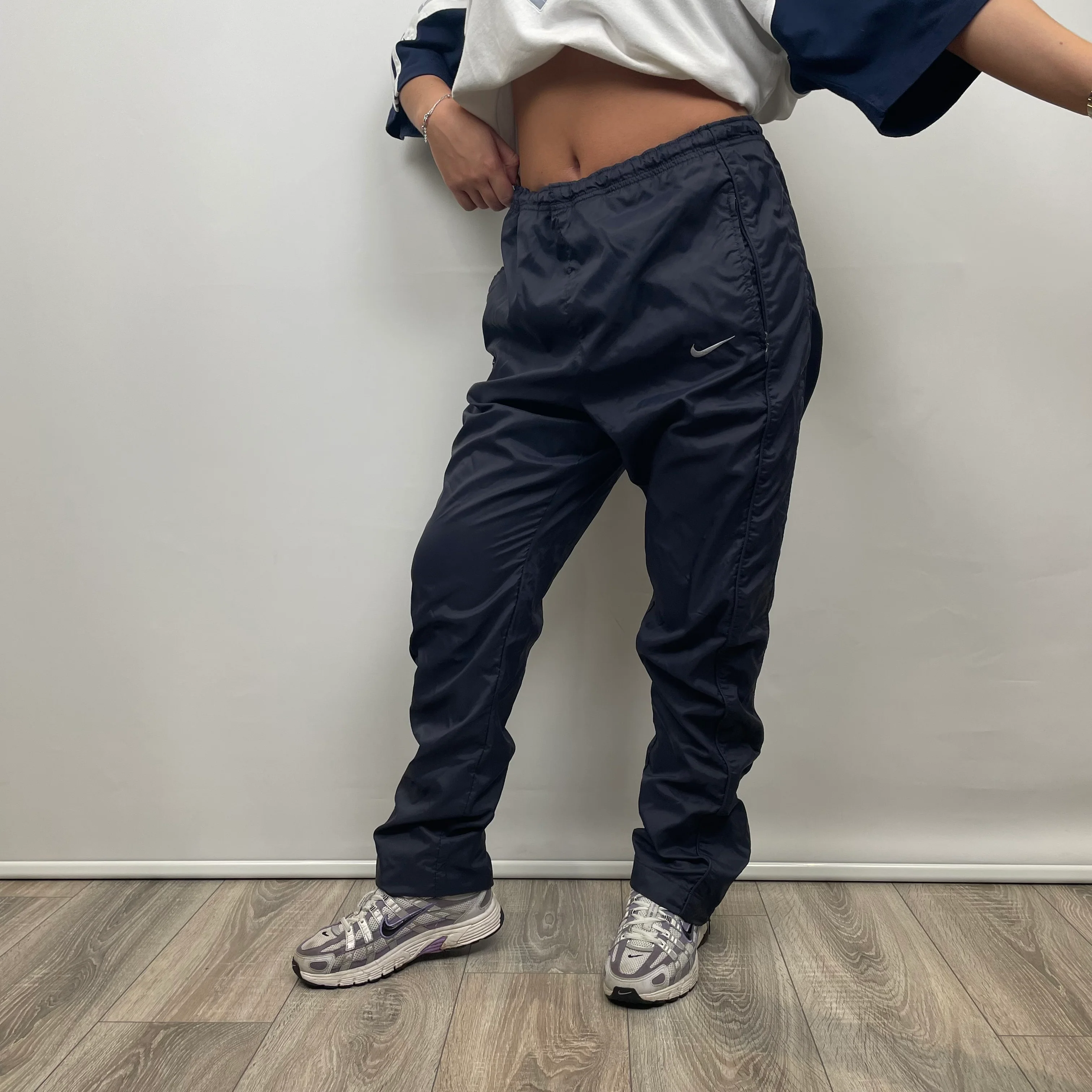 Nike Navy Embroidered Swoosh Track Pants (M) - Image 6