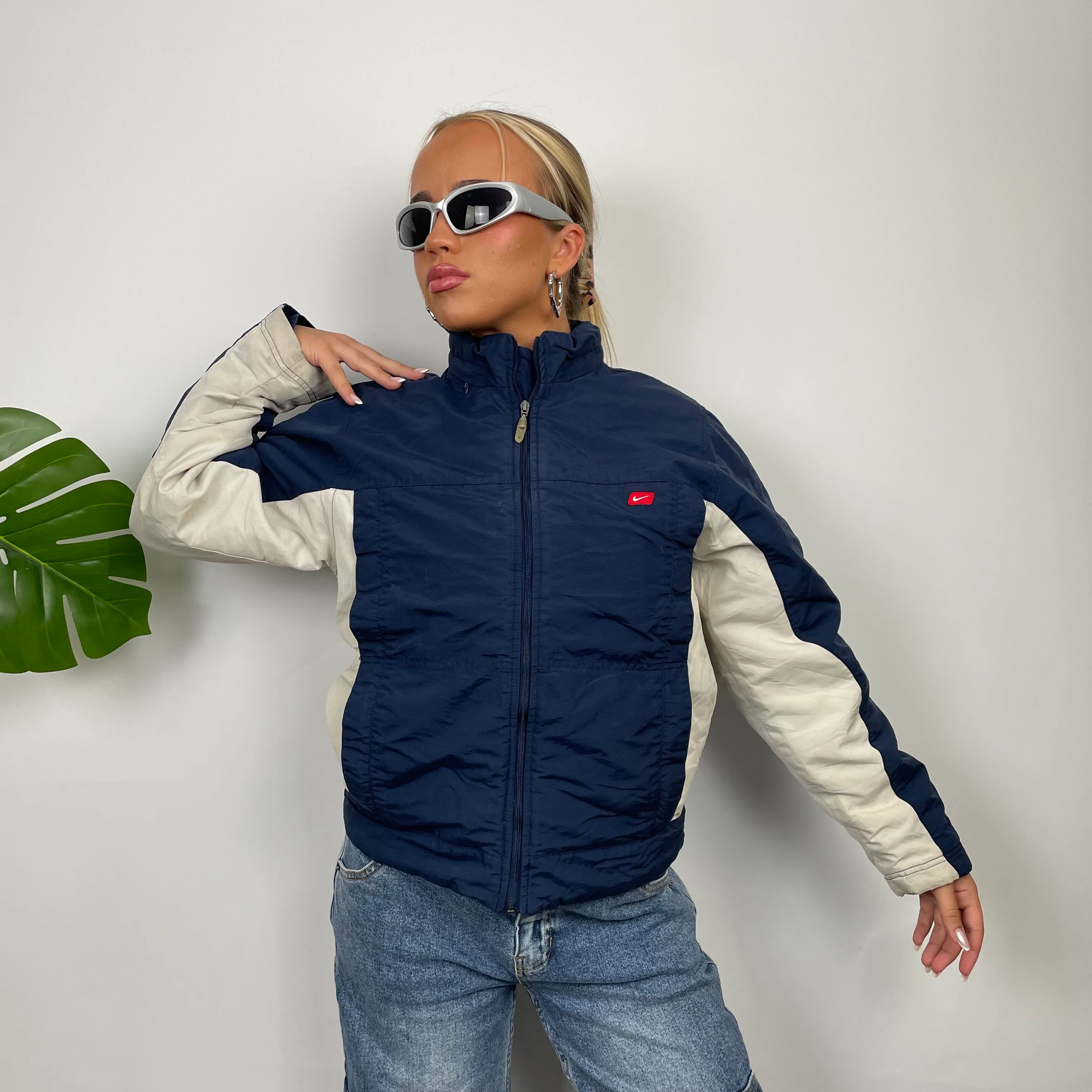 Nike Navy Embroidered Swoosh Windbreaker Jacket (L) - Image 3