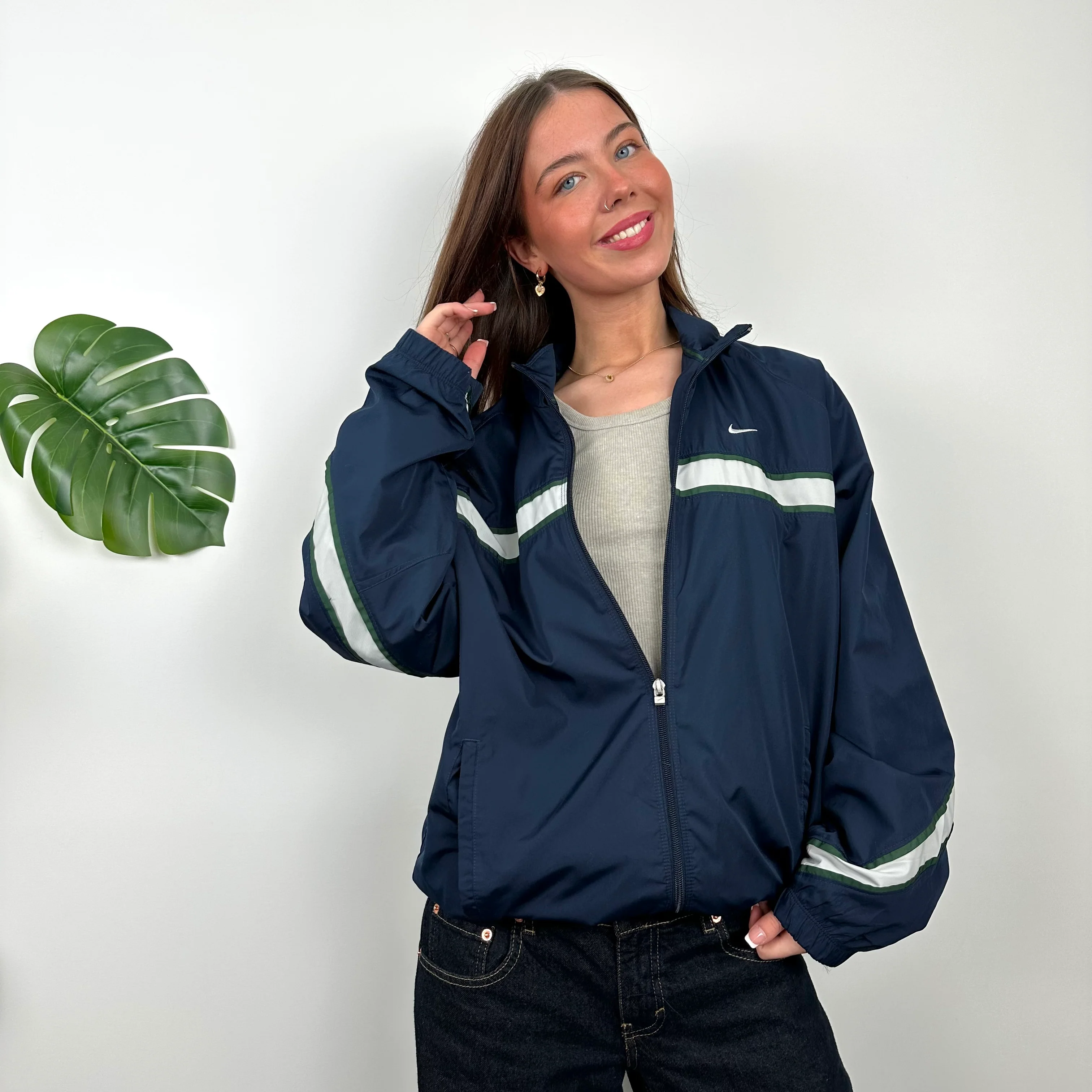 Nike Navy Embroidered Swoosh Windbreaker Jacket (M) - Image 2