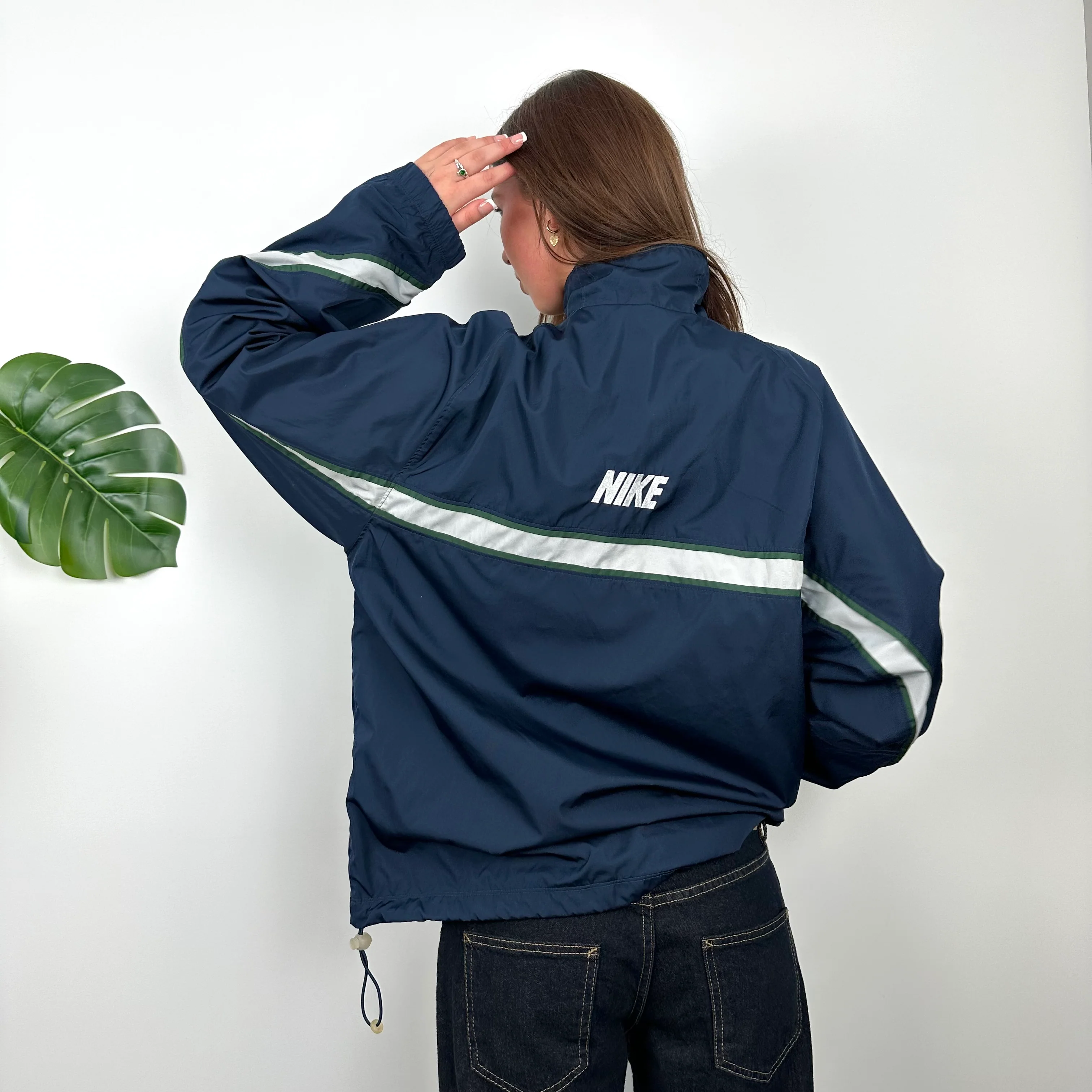 Nike Navy Embroidered Swoosh Windbreaker Jacket (M) - Image 3