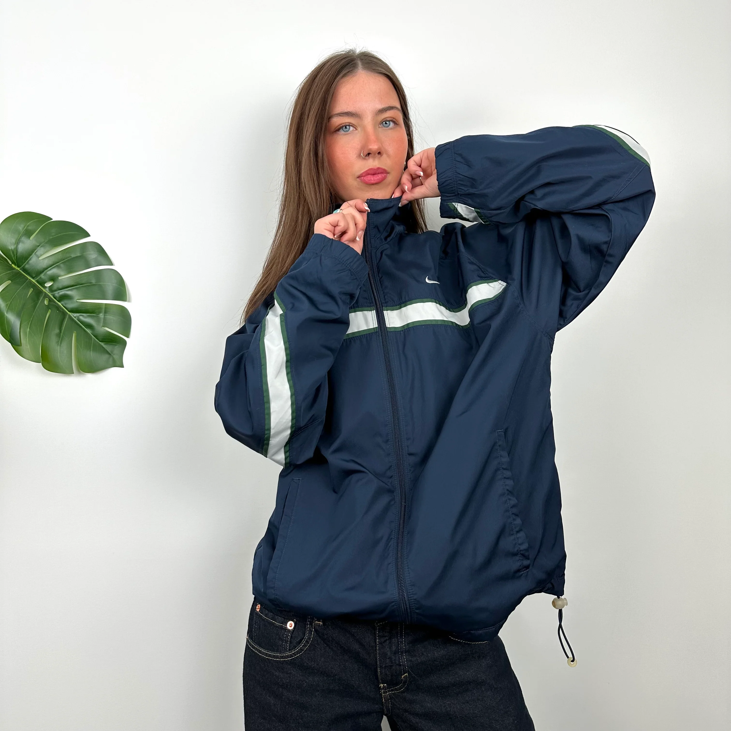 Nike Navy Embroidered Swoosh Windbreaker Jacket (M) - Image 4