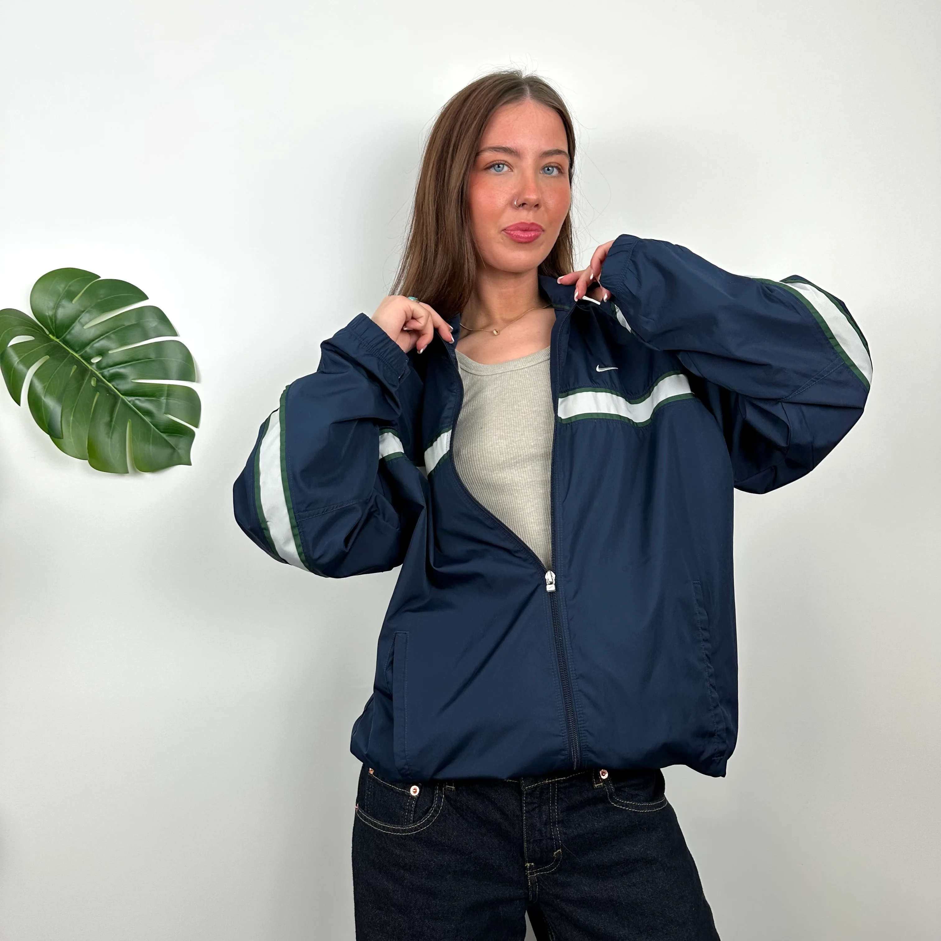 Nike Navy Embroidered Swoosh Windbreaker Jacket (M) - Image 5
