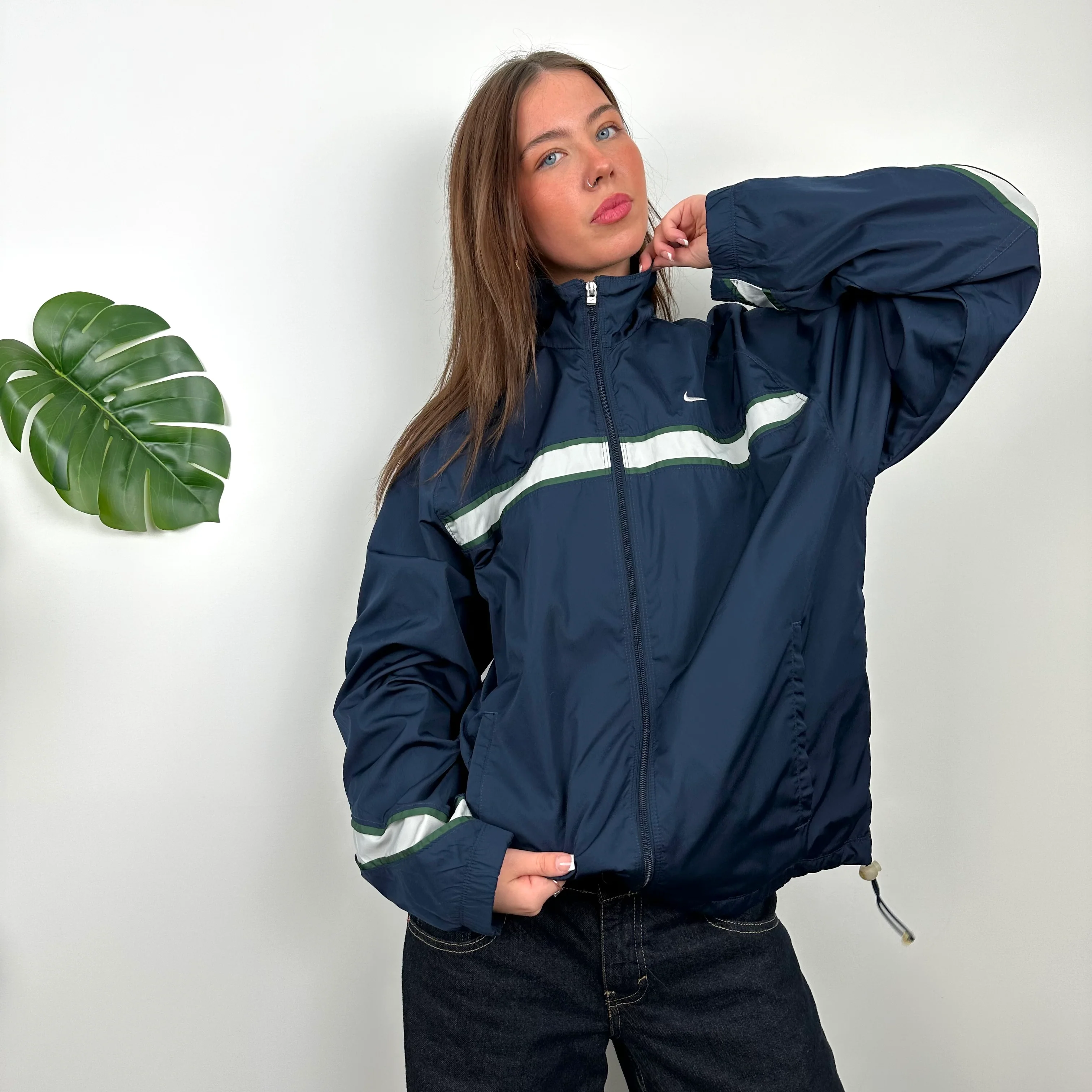 Nike Navy Embroidered Swoosh Windbreaker Jacket (M) - Image 6