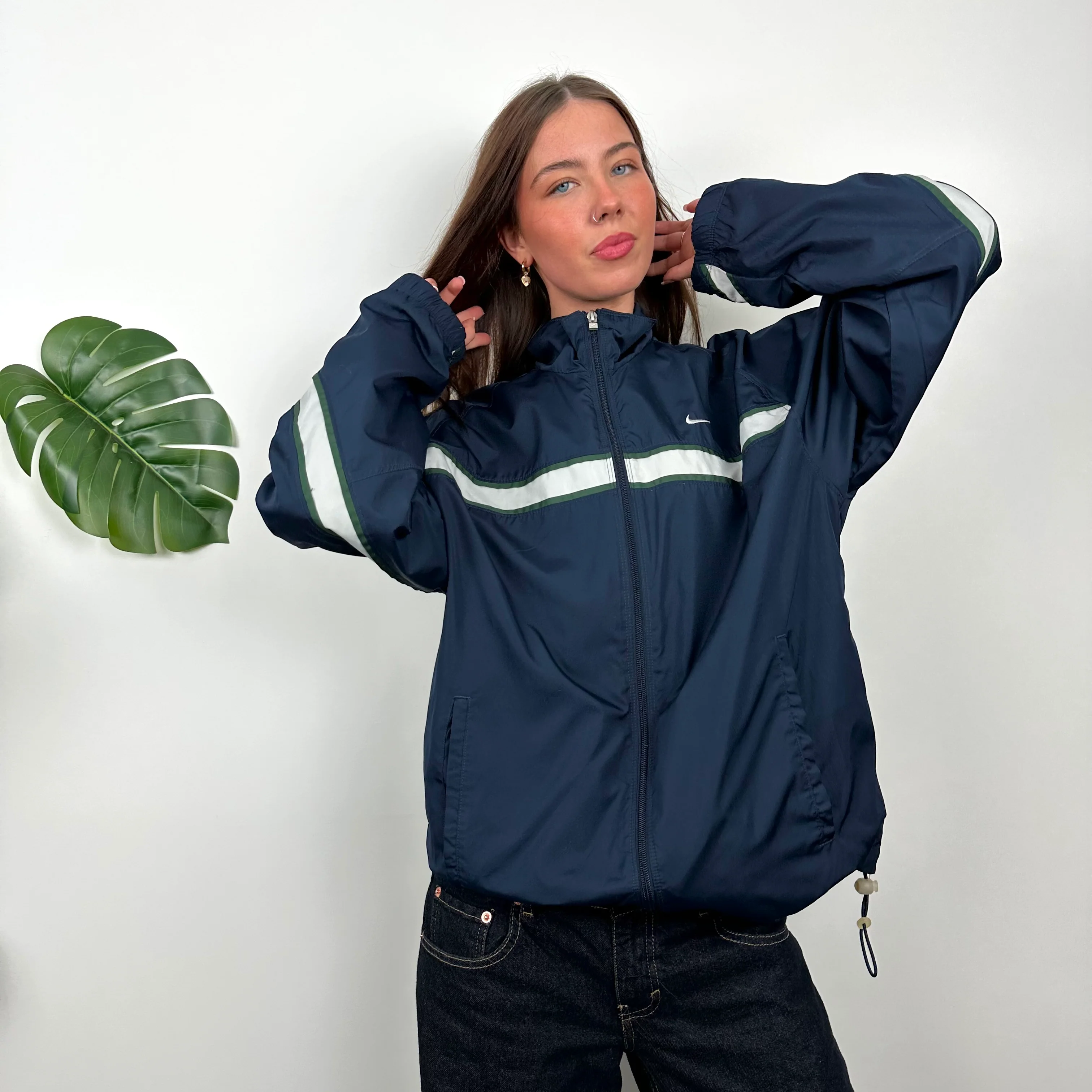 Nike Navy Embroidered Swoosh Windbreaker Jacket (M) - Image 7