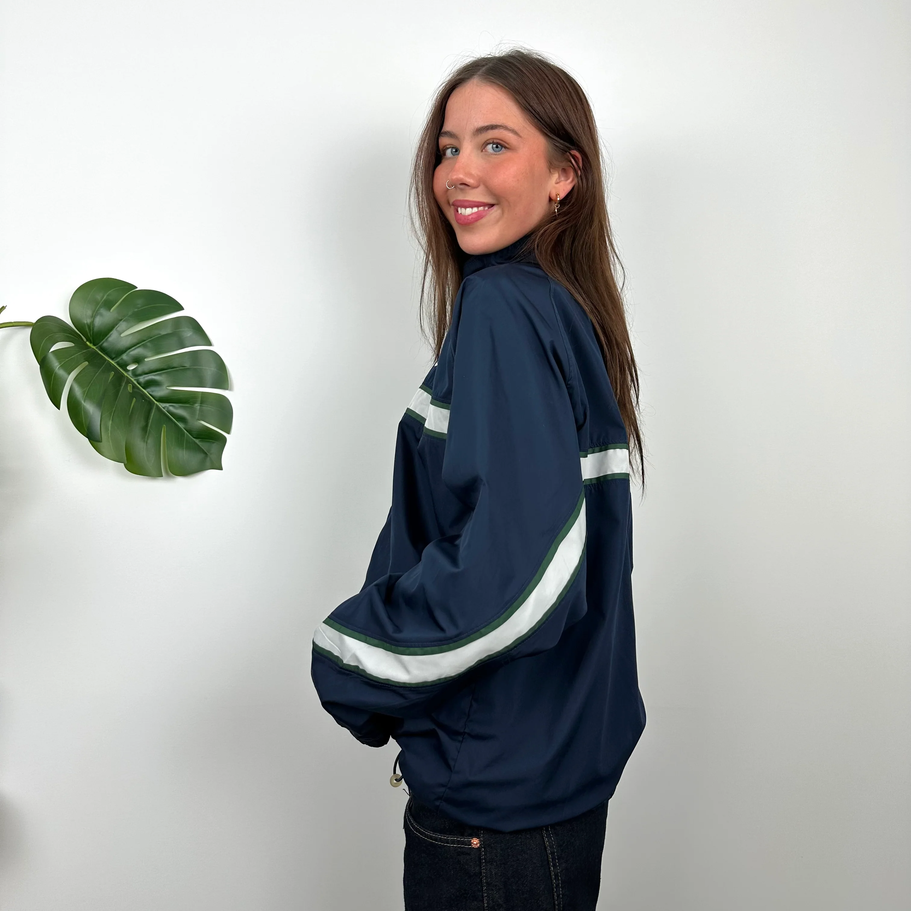 Nike Navy Embroidered Swoosh Windbreaker Jacket (M) - Image 8