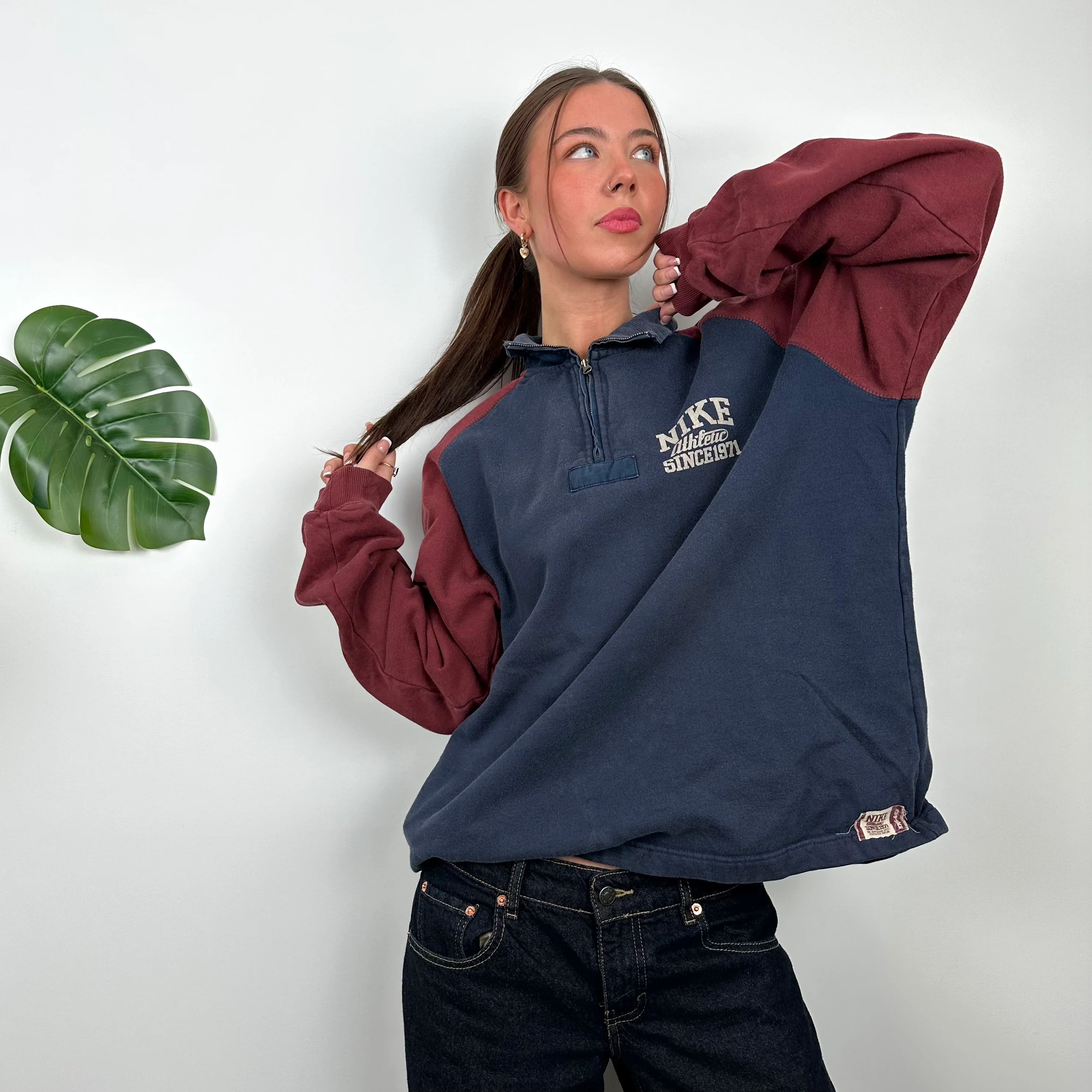Nike Navy Spell Out Quarter Zip Sweatshirt (L) - Image 2