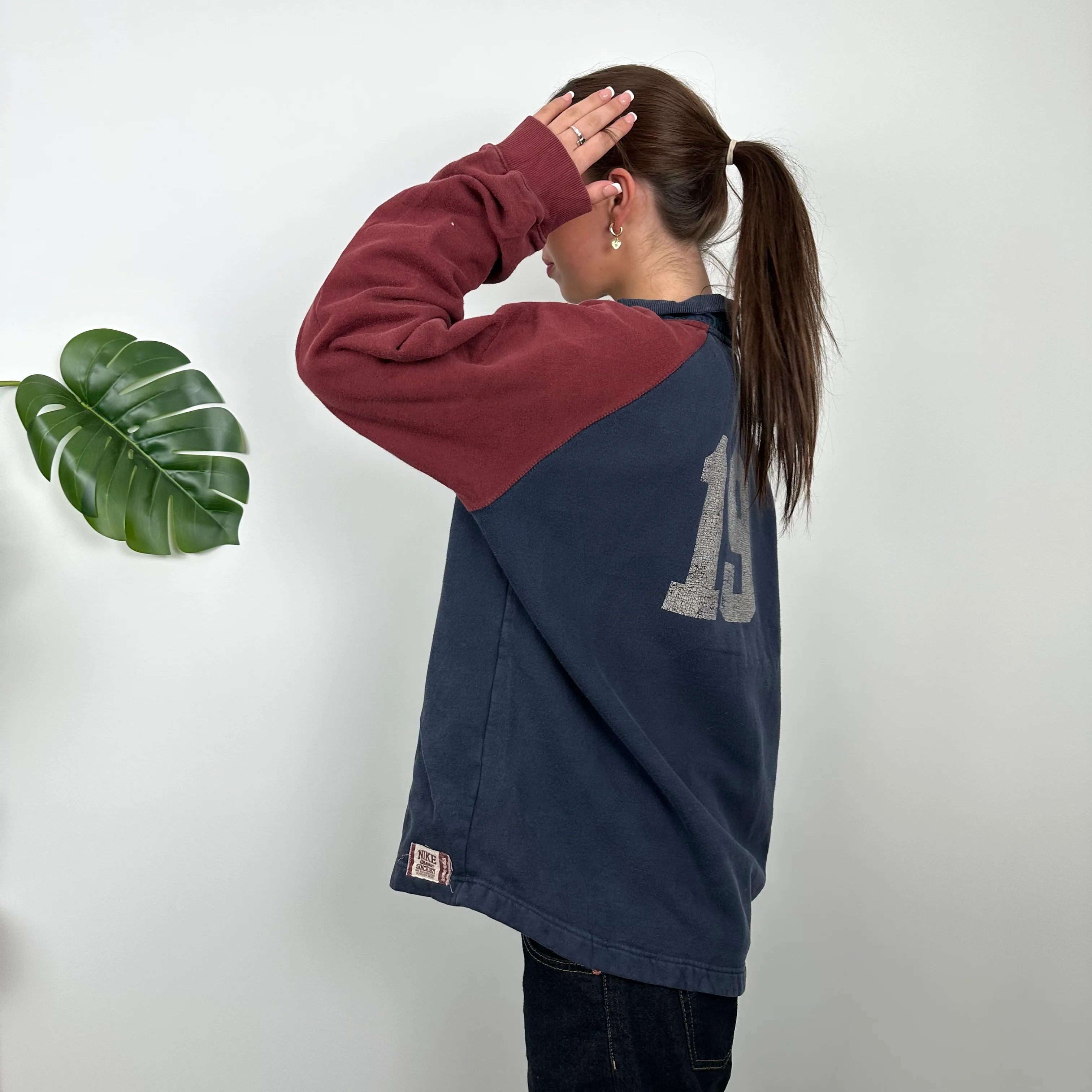 Nike Navy Spell Out Quarter Zip Sweatshirt (L) - Image 3