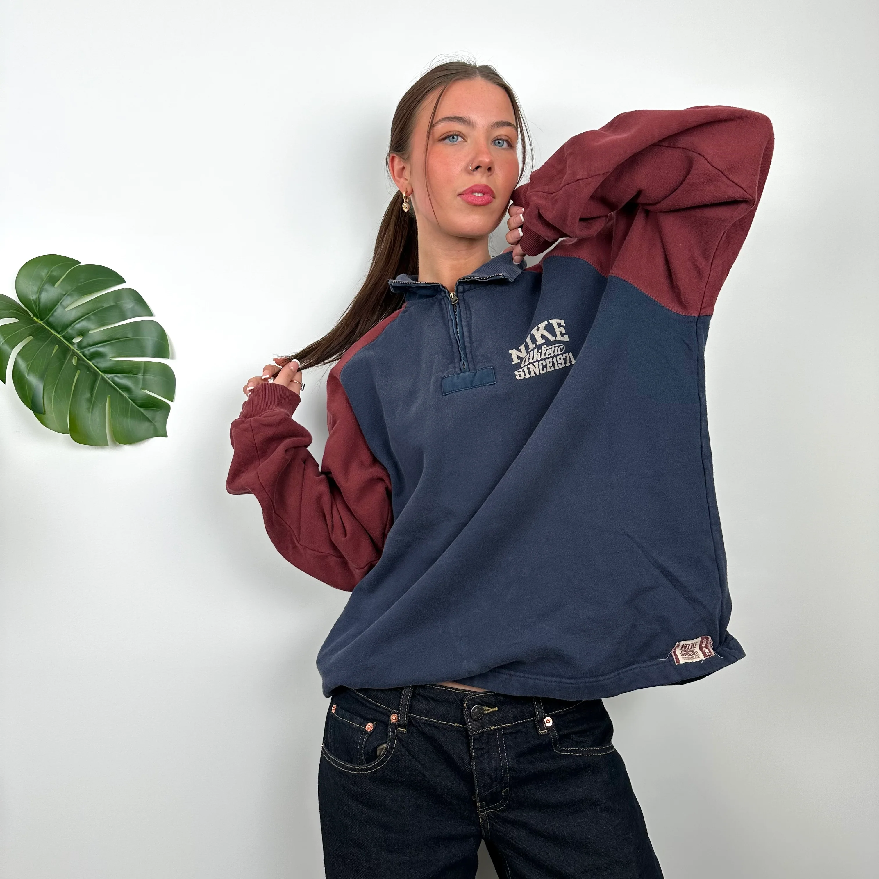 Nike Navy Spell Out Quarter Zip Sweatshirt (L) - Image 4