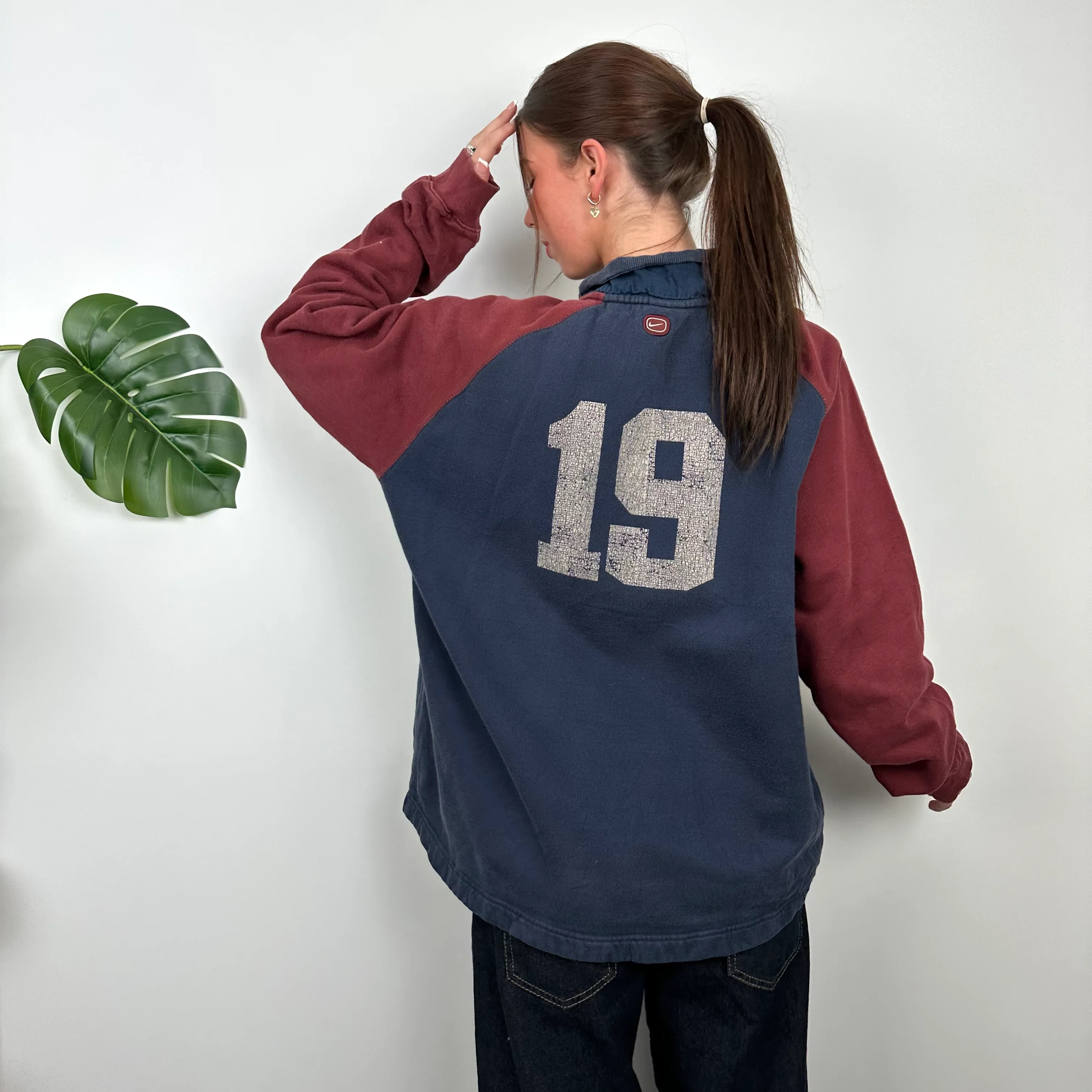 Nike Navy Spell Out Quarter Zip Sweatshirt (L) - Image 5