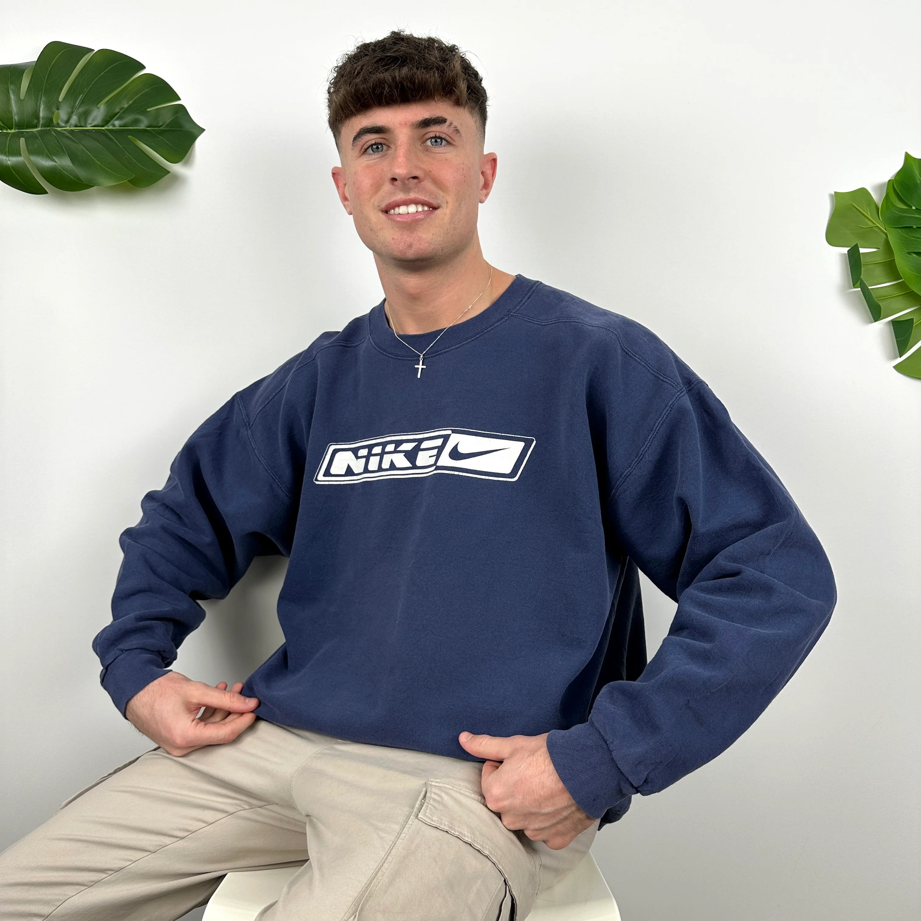 Nike Navy Spell Out Sweatshirt (XL) - Image 2