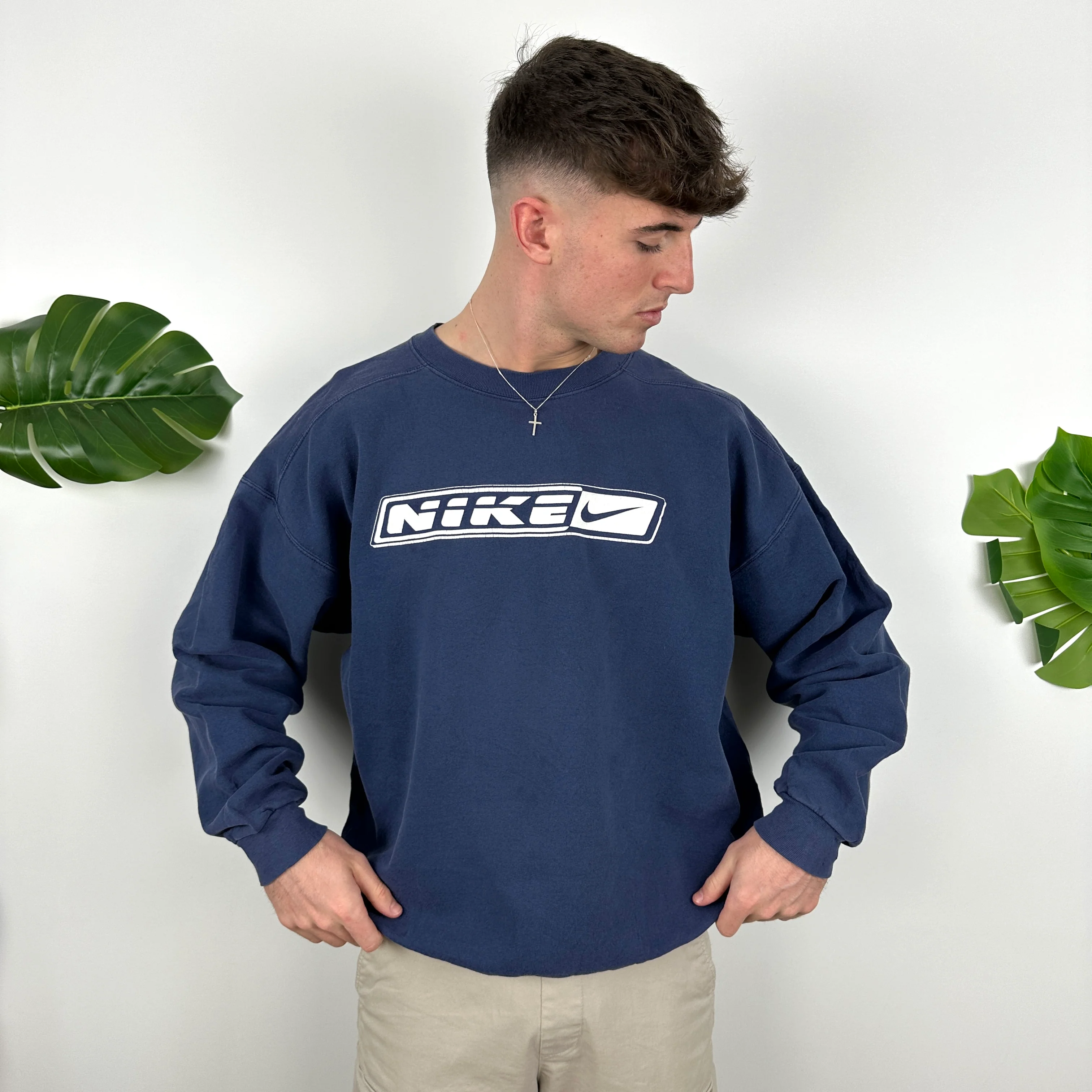 Nike Navy Spell Out Sweatshirt (XL) - Image 5