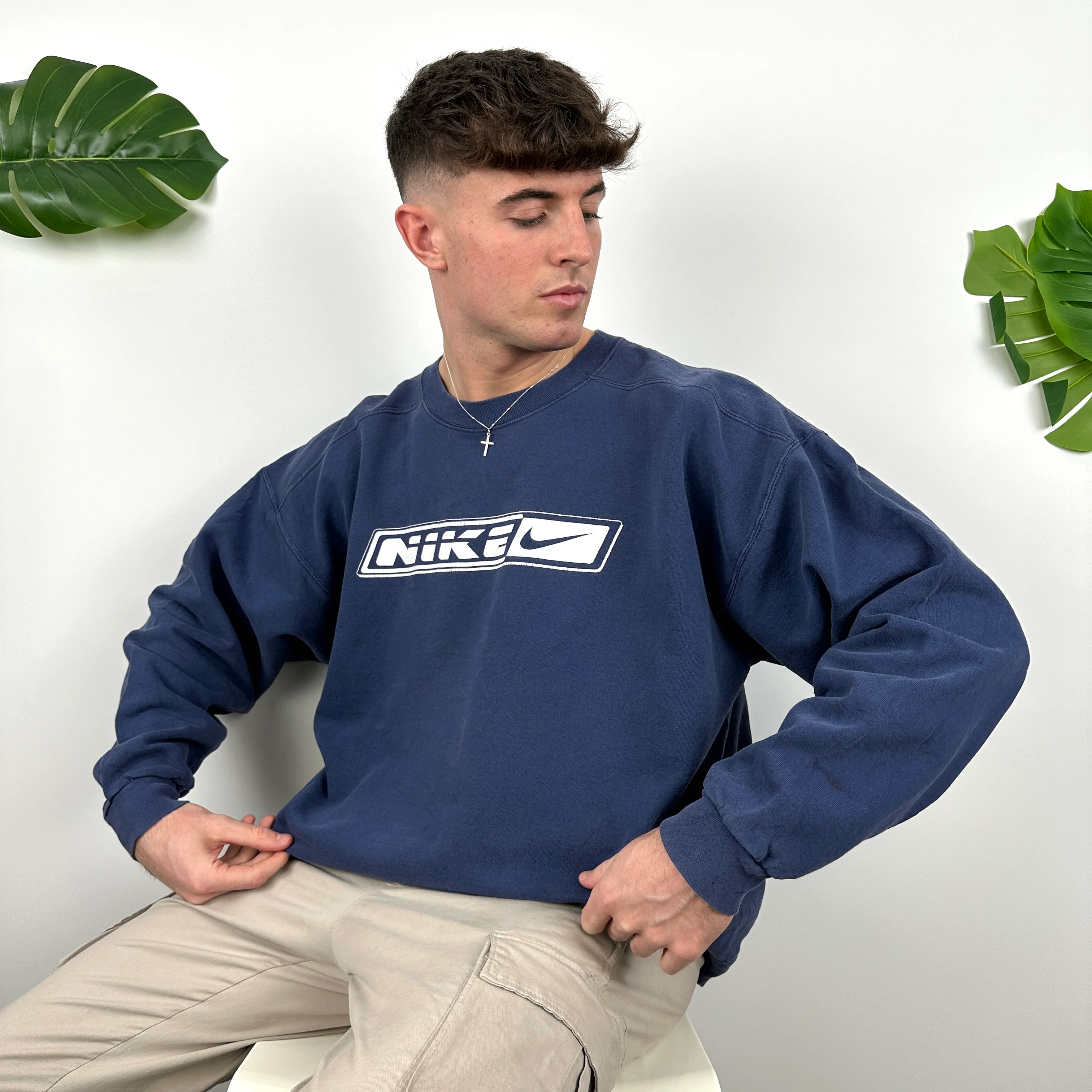 Nike Navy Spell Out Sweatshirt (XL) - Image 6