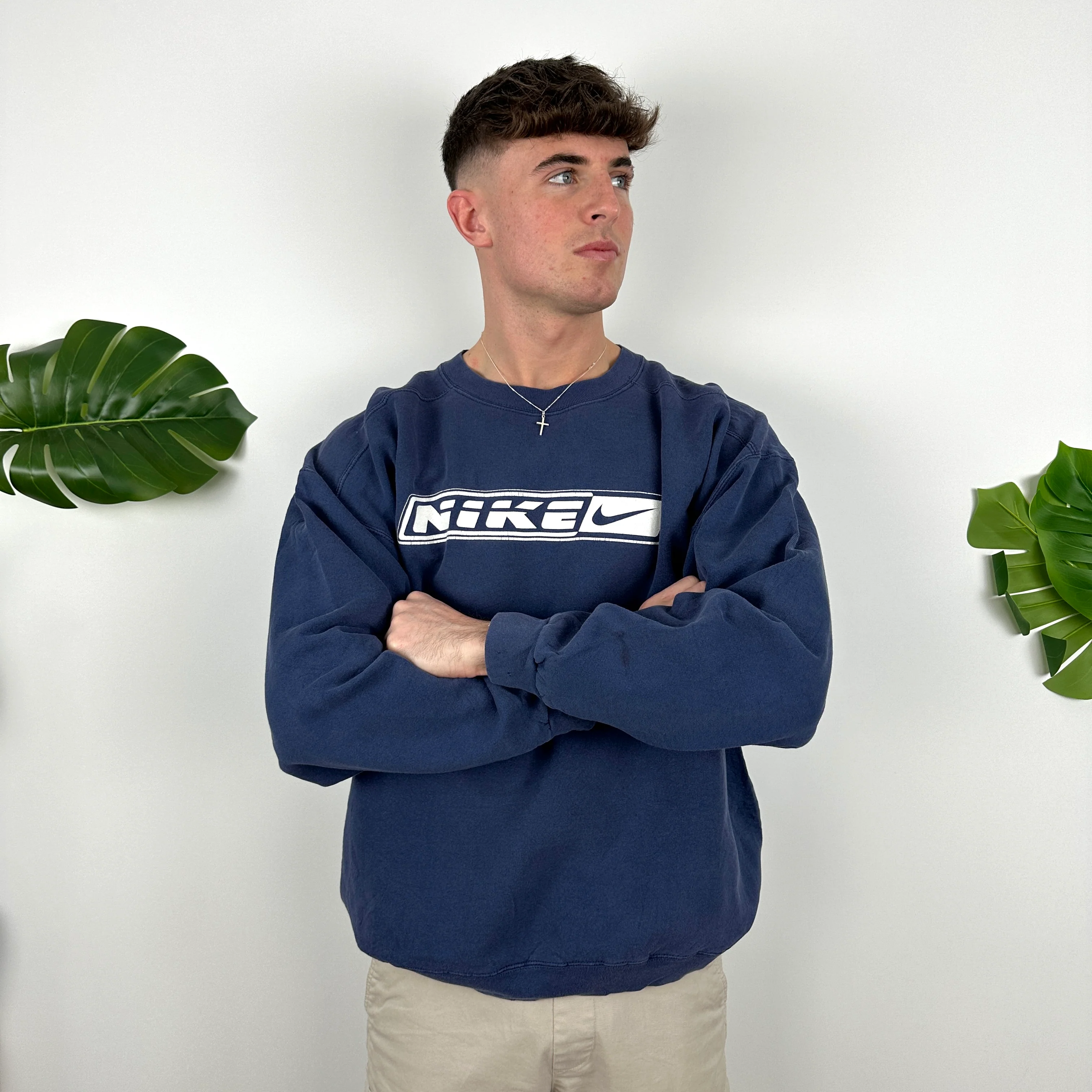 Nike Navy Spell Out Sweatshirt (XL) - Image 7
