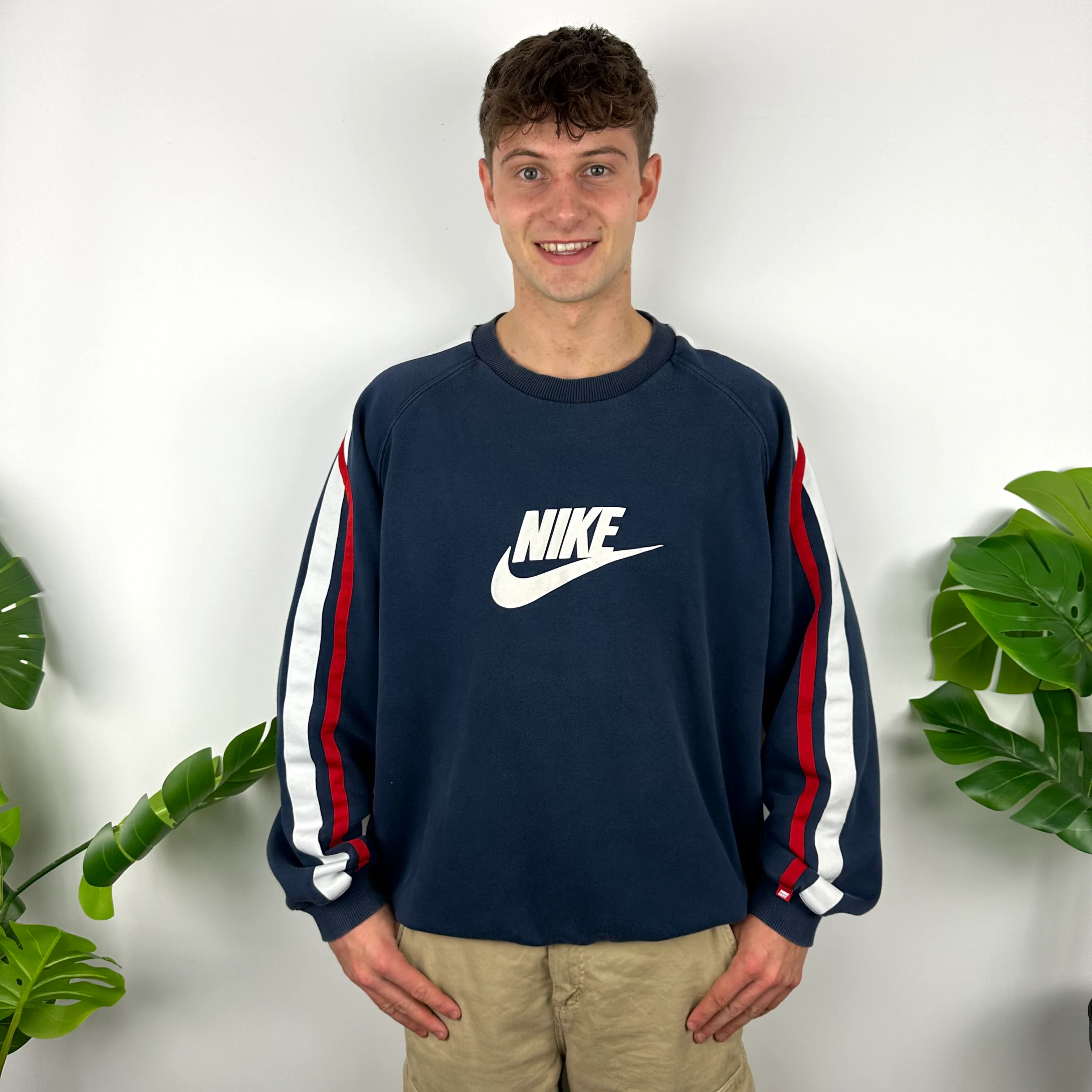 Nike Navy Embroidered Spell Out Sweatshirt (XL) - Image 2