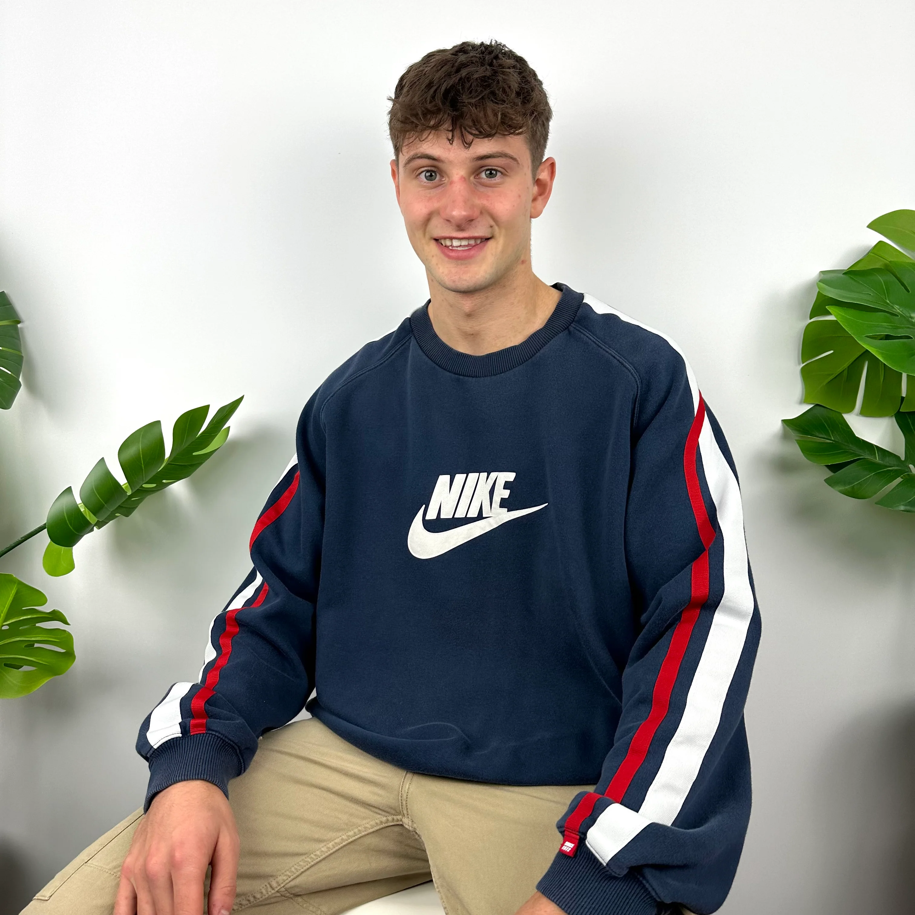 Nike Navy Embroidered Spell Out Sweatshirt (XL) - Image 3