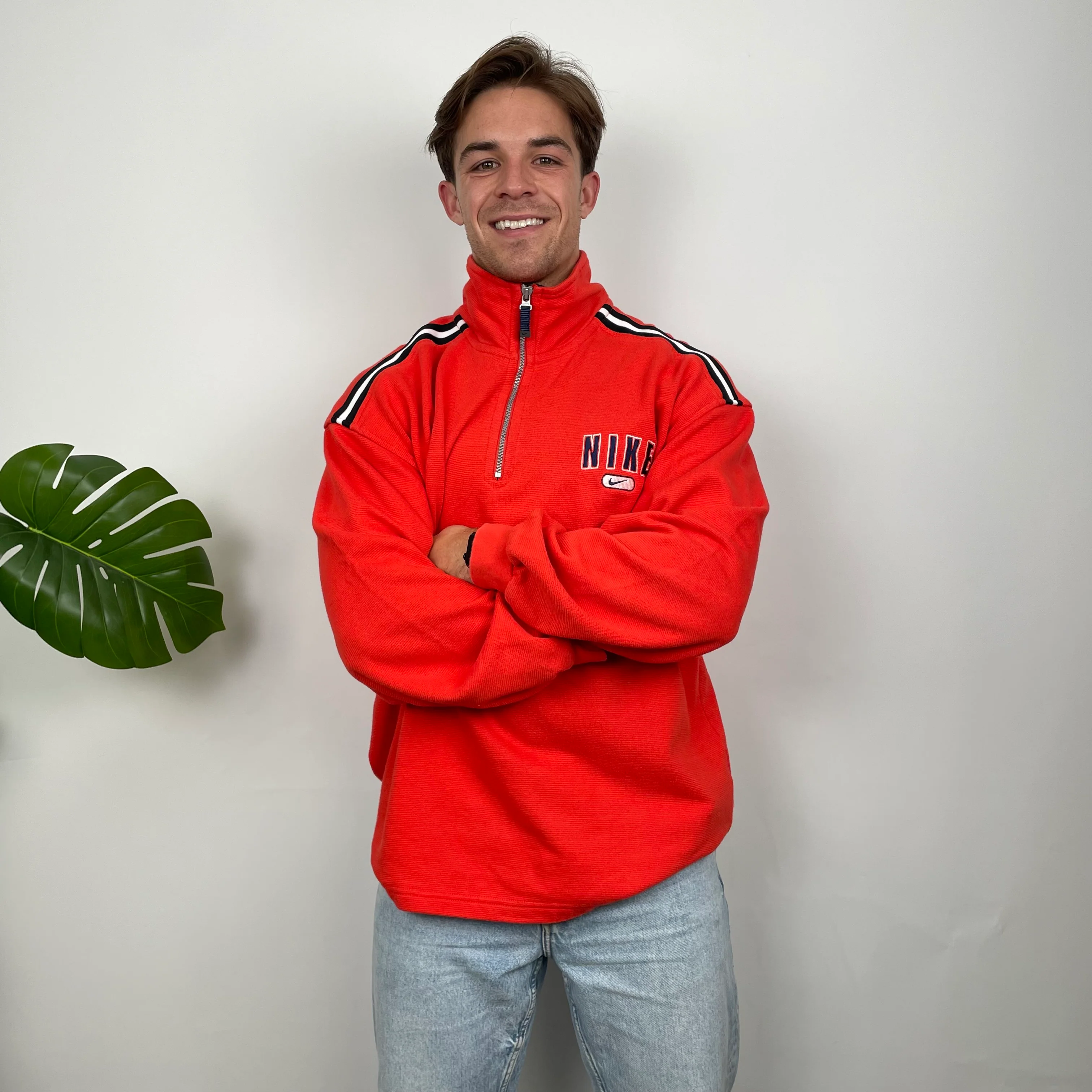 Nike Orange Embroidered Spell Out Quarter Zip Sweatshirt (L) - Image 2