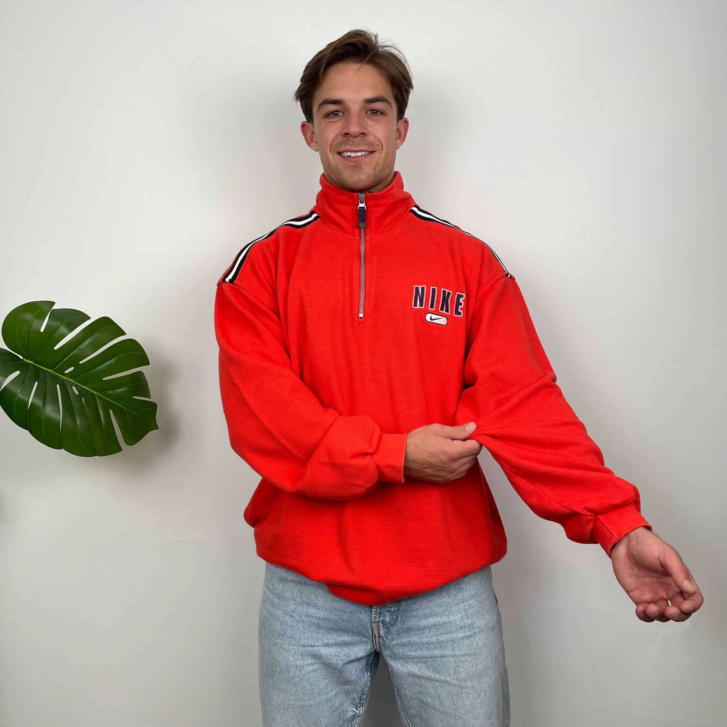 Nike Orange Embroidered Spell Out Quarter Zip Sweatshirt (L) - Image 3
