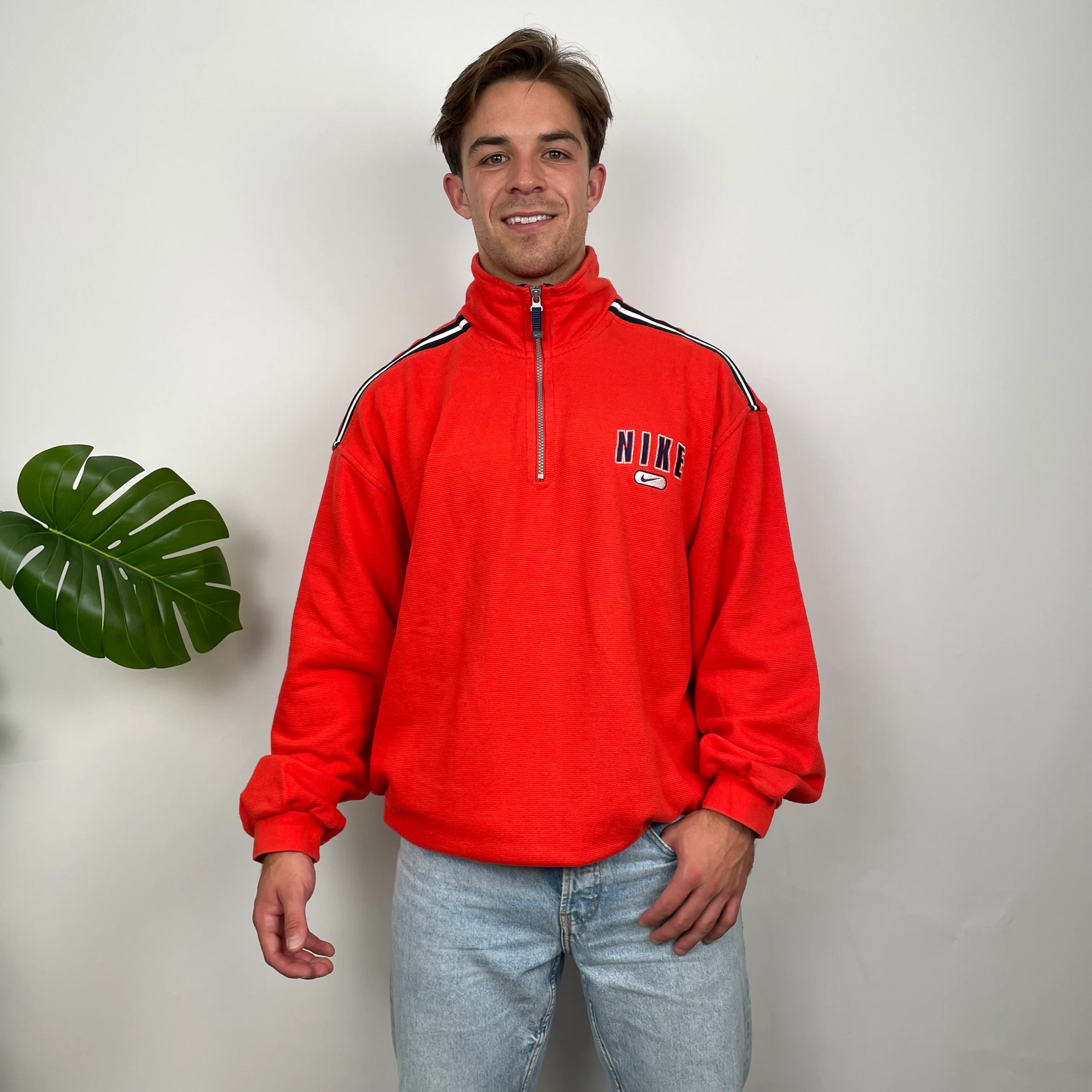 Nike Orange Embroidered Spell Out Quarter Zip Sweatshirt (L) - Image 5