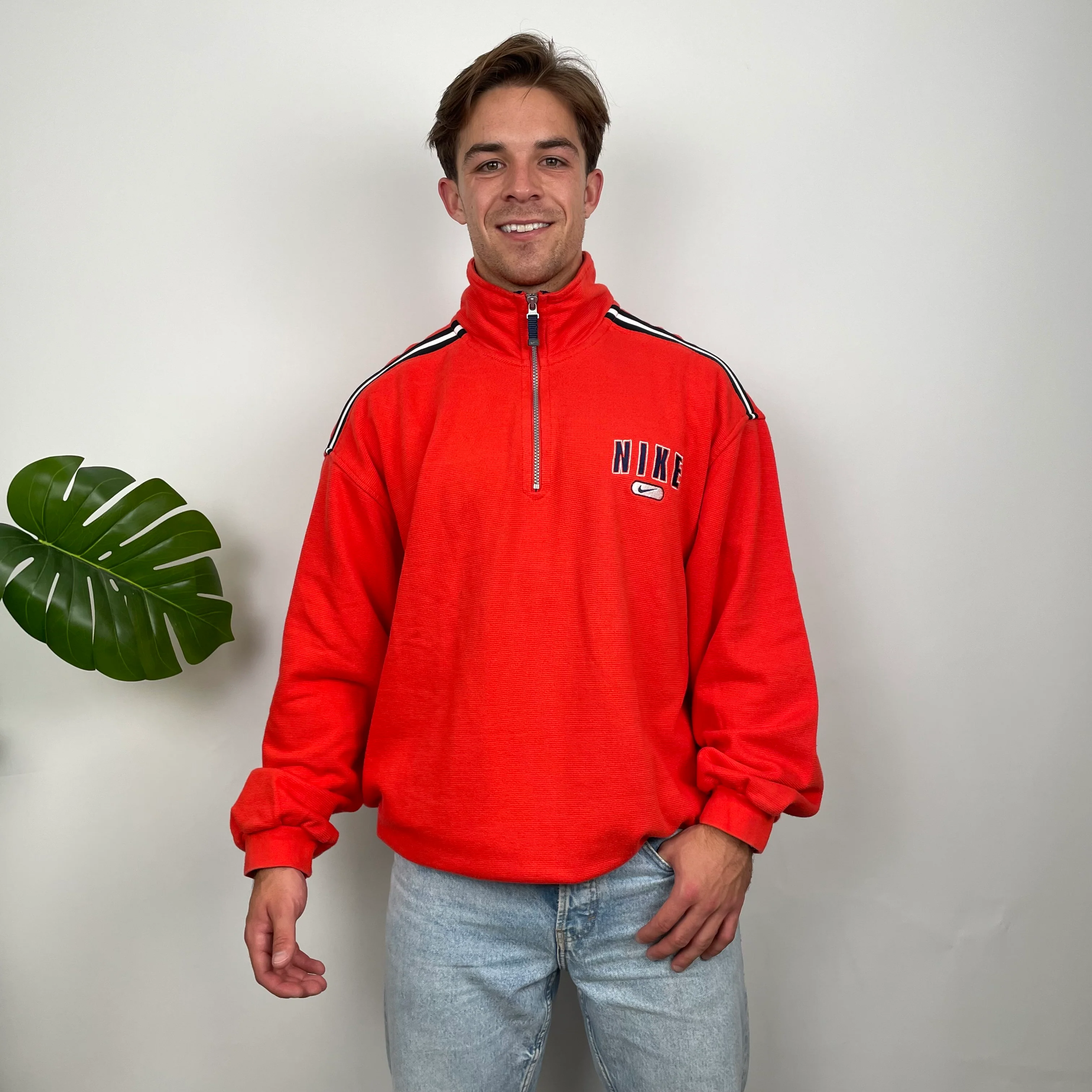 Nike Orange Embroidered Spell Out Quarter Zip Sweatshirt (L) - Image 6
