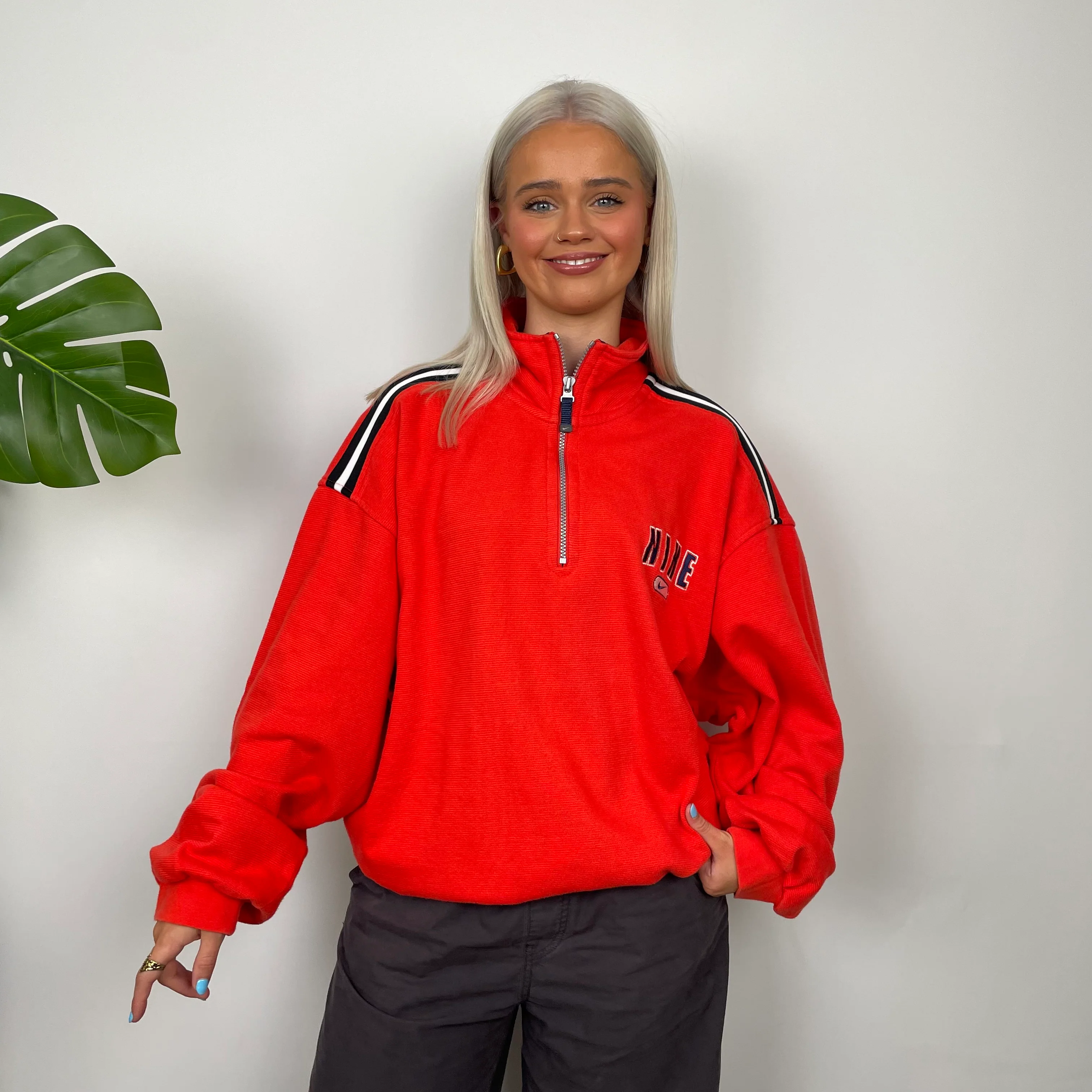 Nike Orange Embroidered Spell Out Quarter Zip Sweatshirt (L) - Image 2