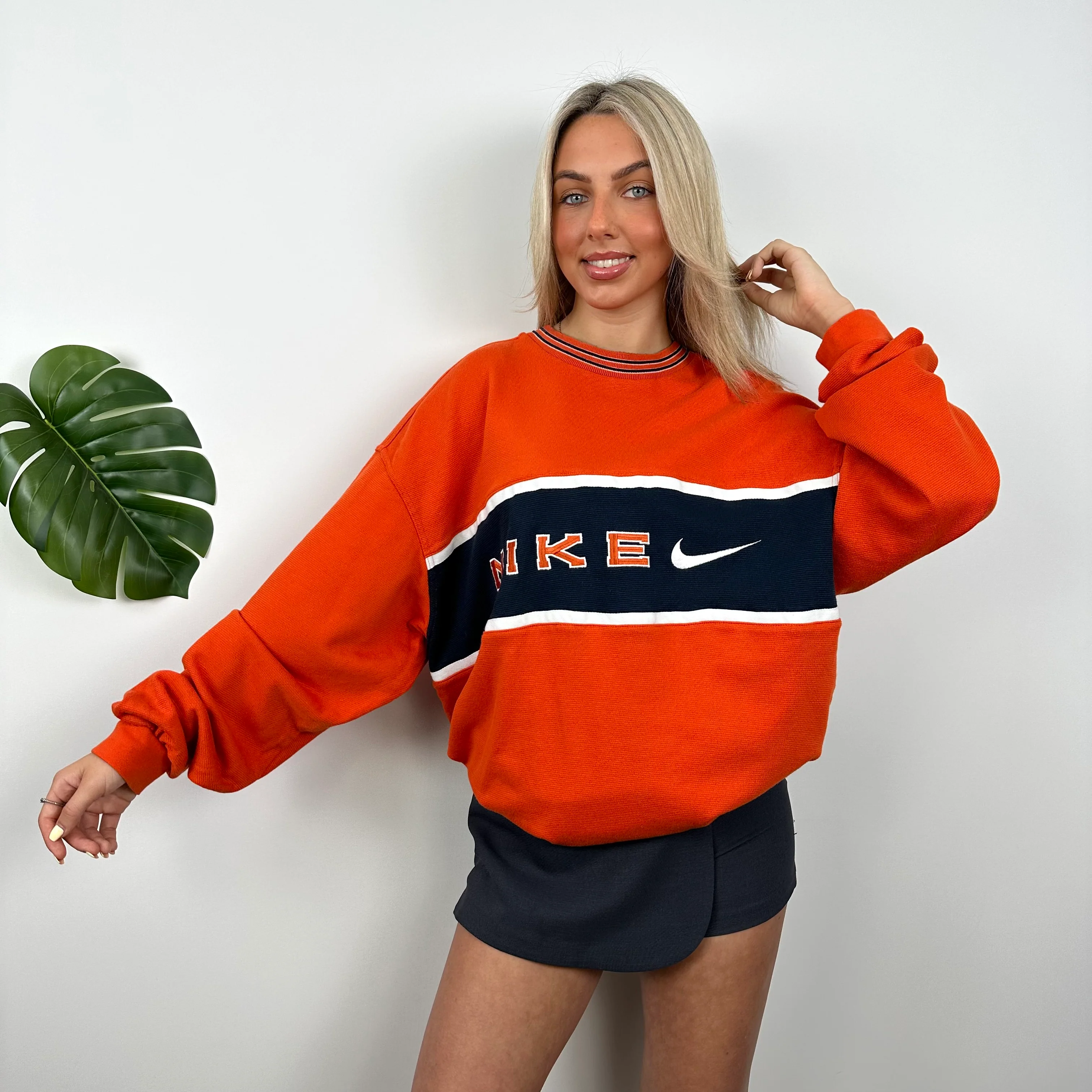 Nike Orange Embroidered Spell out Sweatshirt (XL) - Image 2