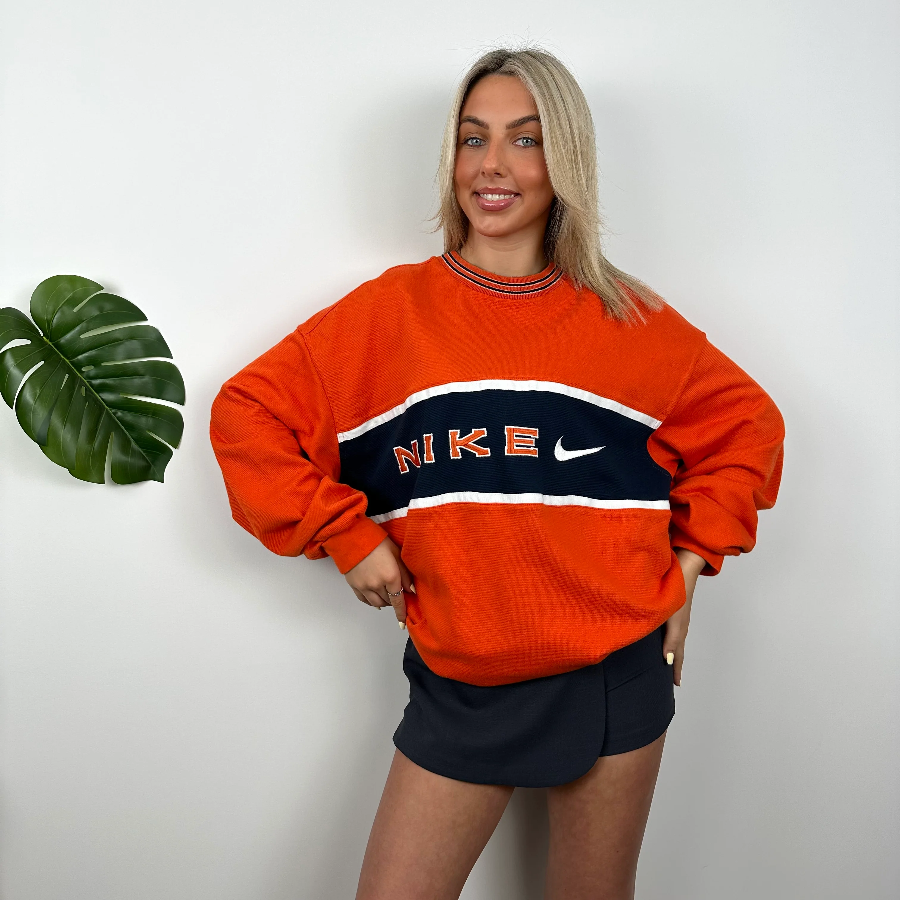 Nike Orange Embroidered Spell out Sweatshirt (XL) - Image 3