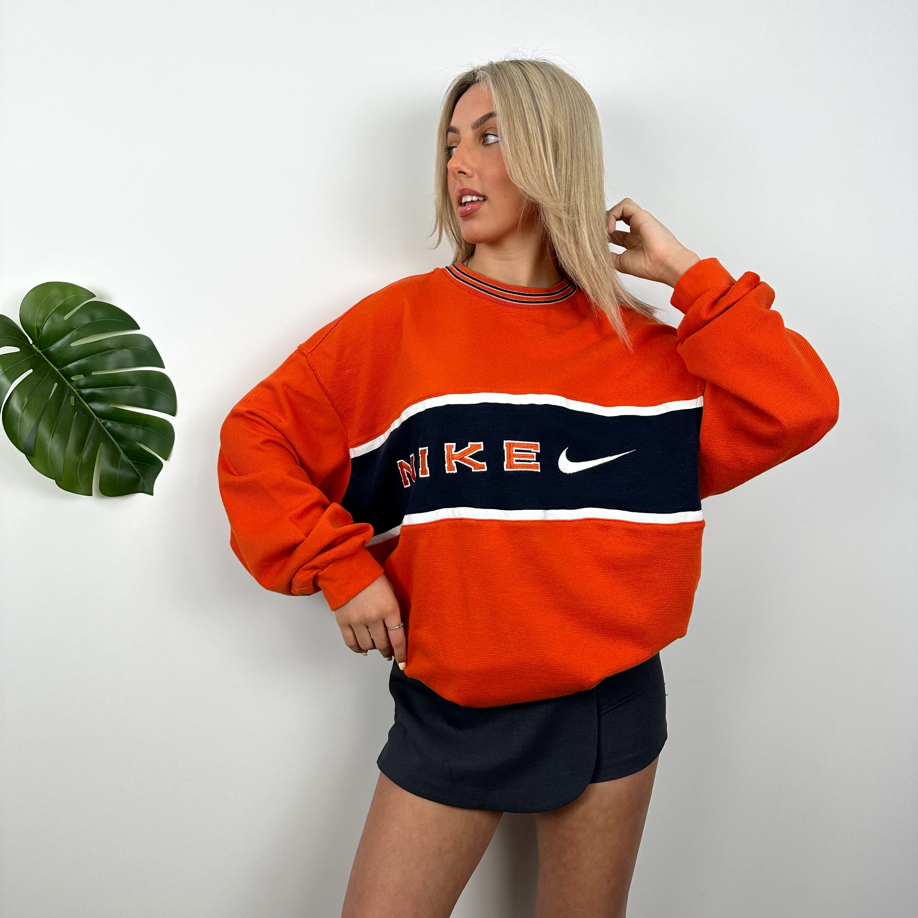 Nike Orange Embroidered Spell out Sweatshirt (XL) - Image 4