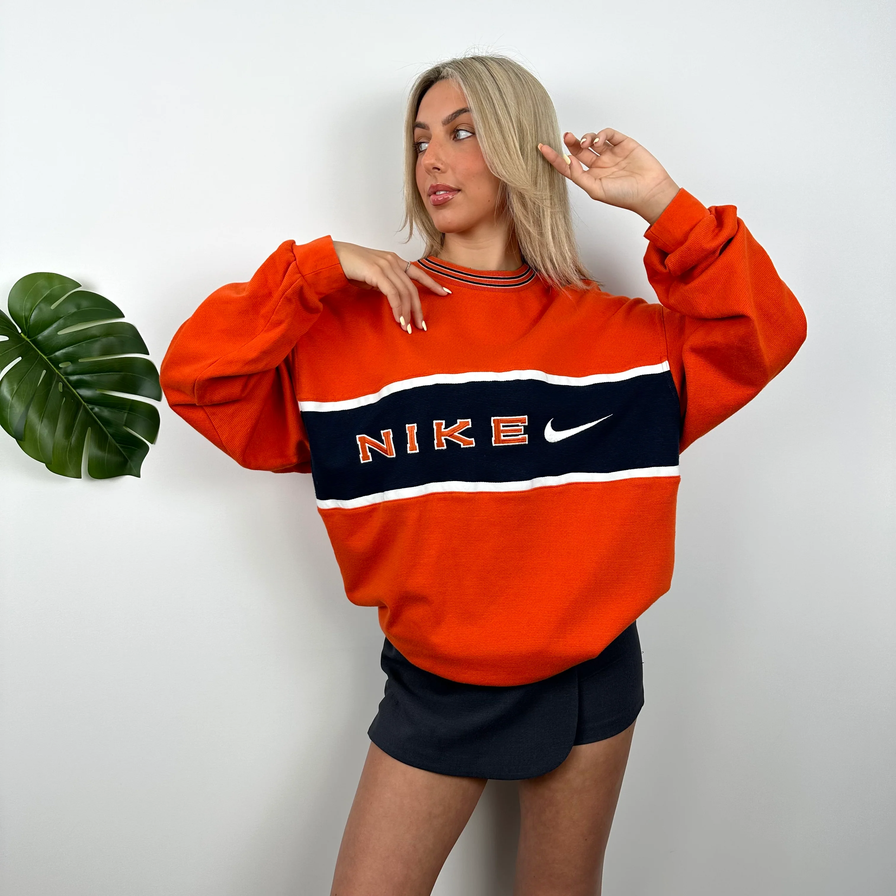 Nike Orange Embroidered Spell out Sweatshirt (XL) - Image 6