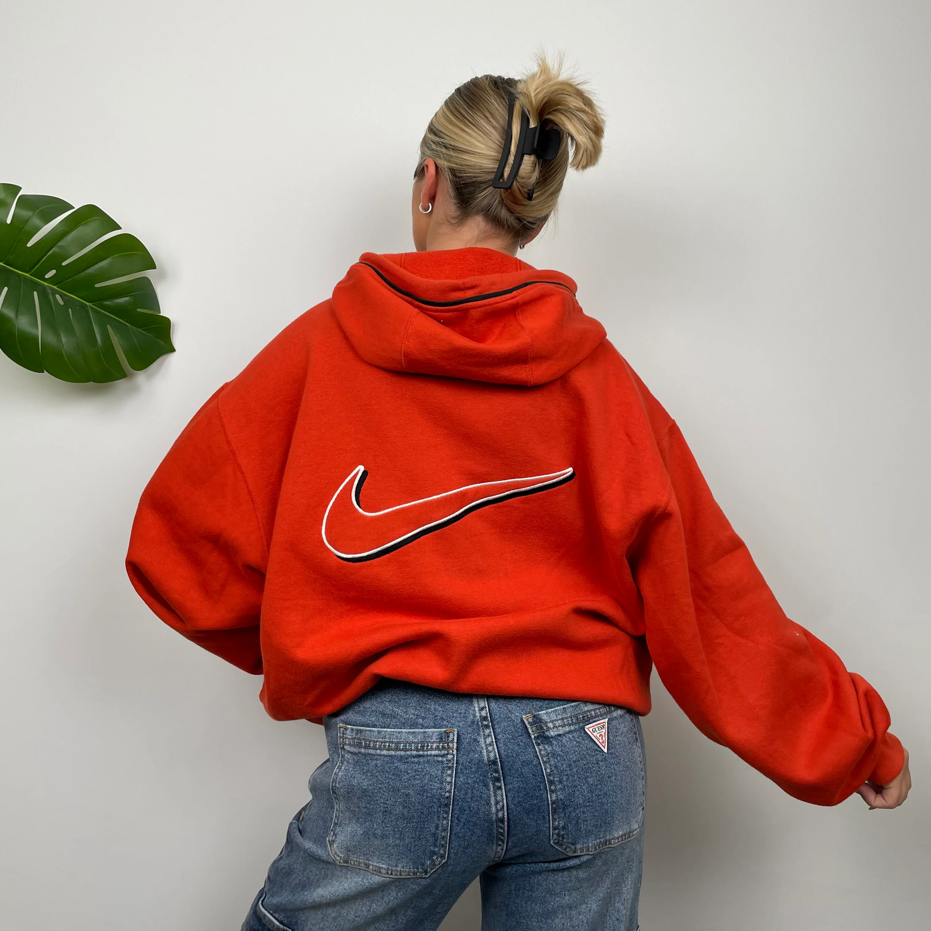 Nike Orange Embroidered Swoosh Zip Up Hoodie Jacket (L) - Image 3