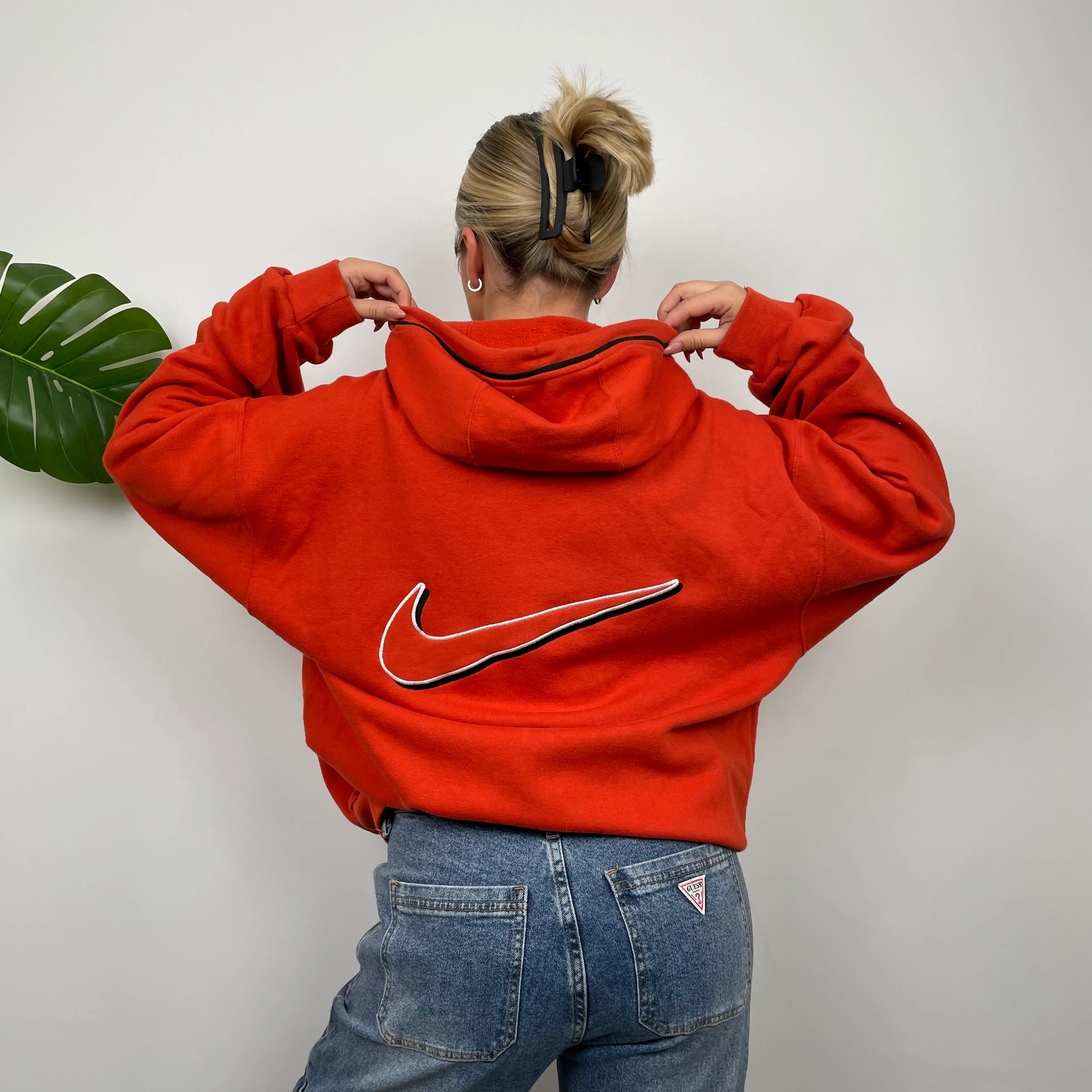 Nike Orange Embroidered Swoosh Zip Up Hoodie Jacket (L) - Image 6