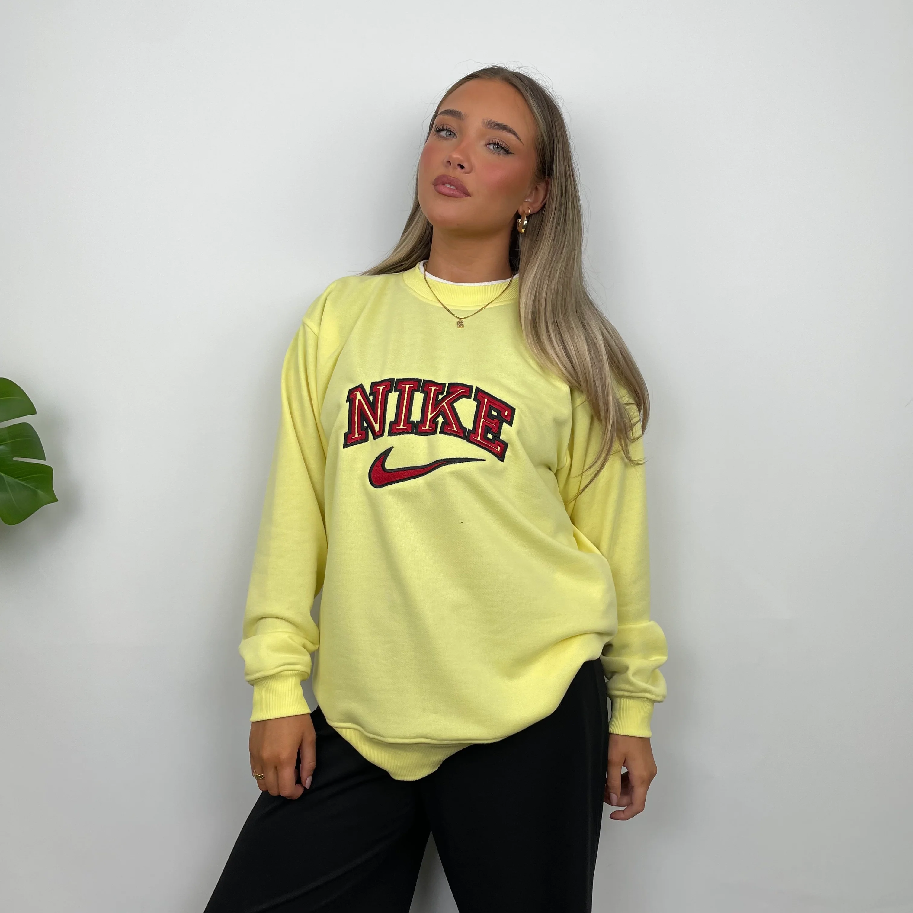 Nike Pastel Yellow Embroidered Spell Out Sweatshirt (L) - Image 6
