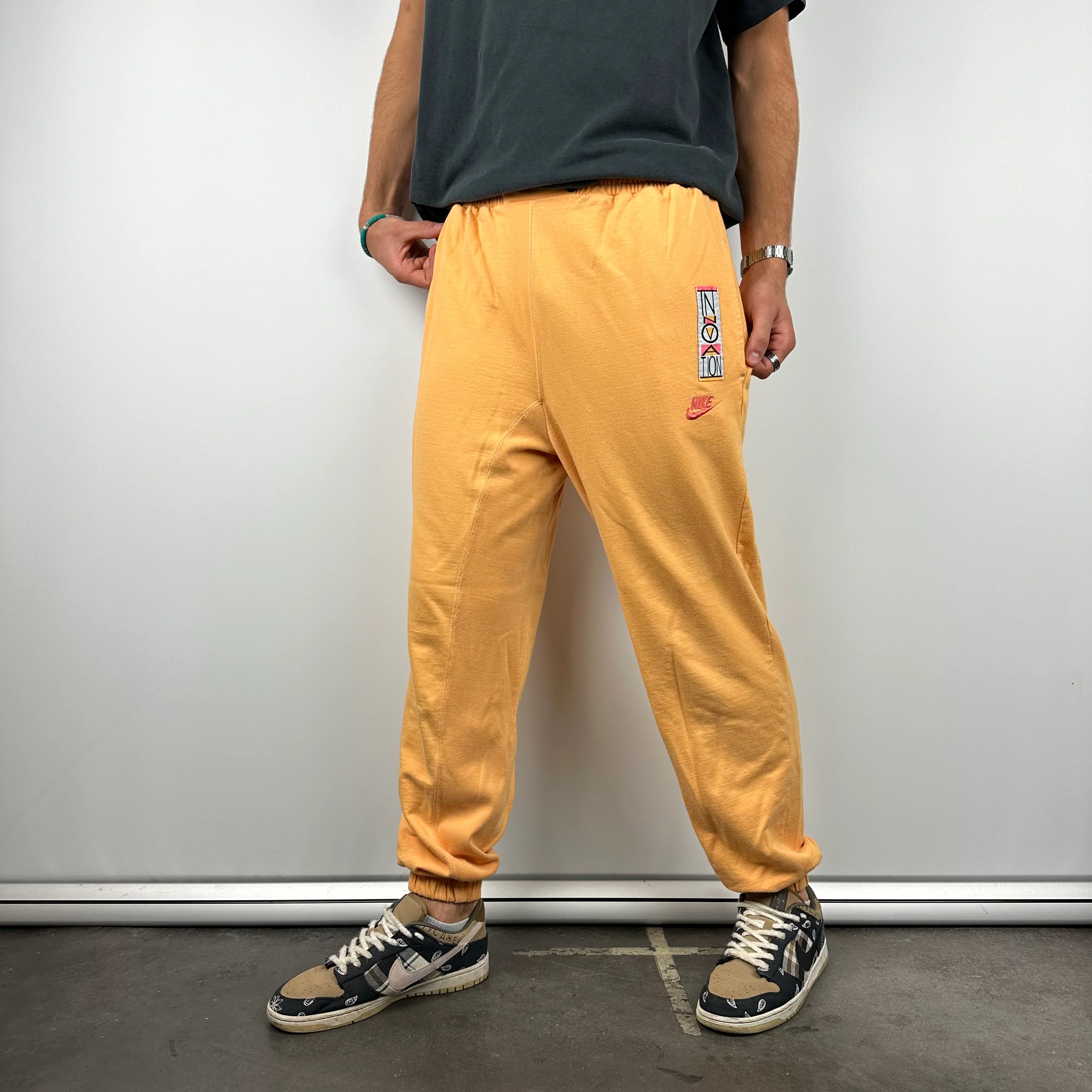 Nike Peach Embroidered Spell Out Track Pants (M) - Image 3
