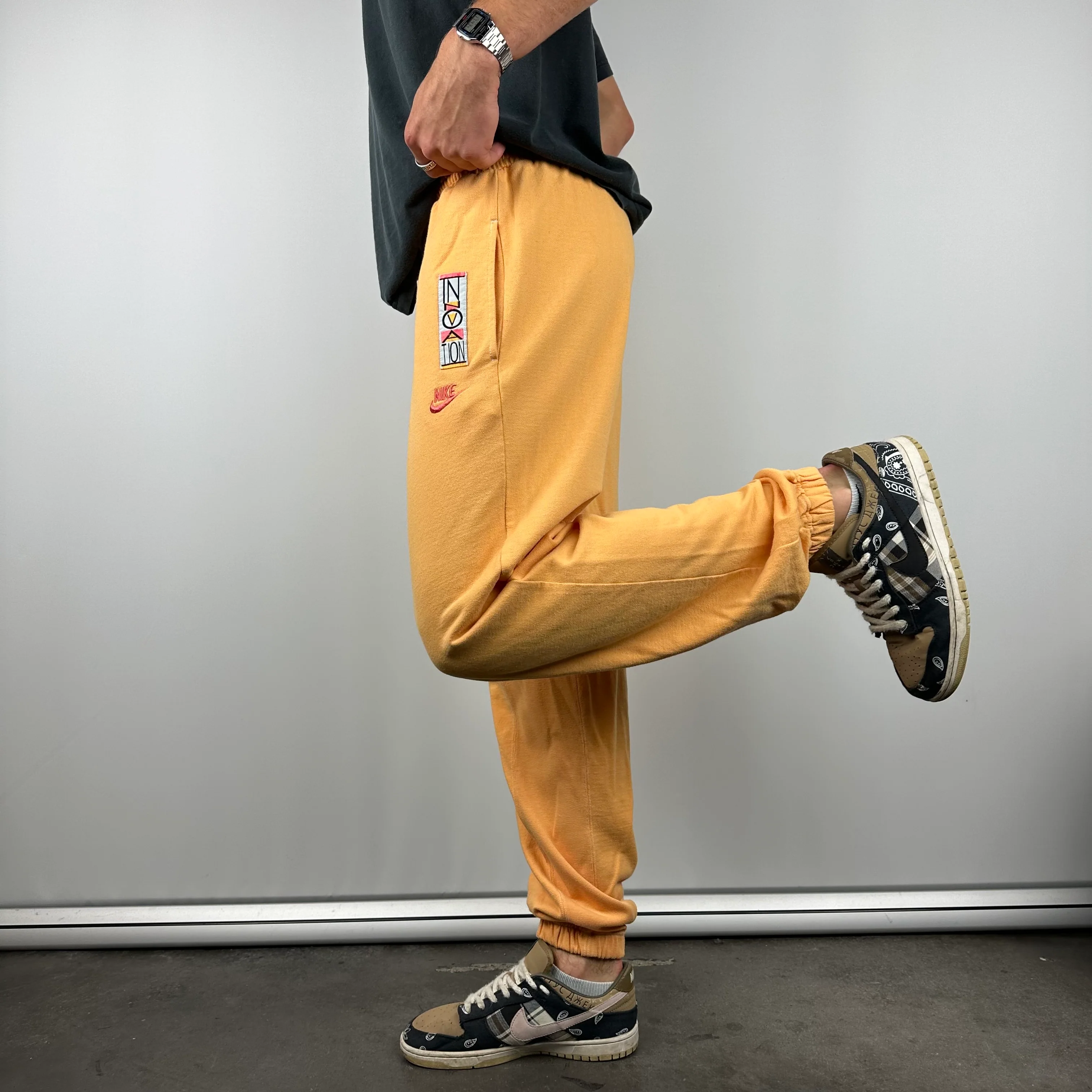 Nike Peach Embroidered Spell Out Track Pants (M) - Image 4