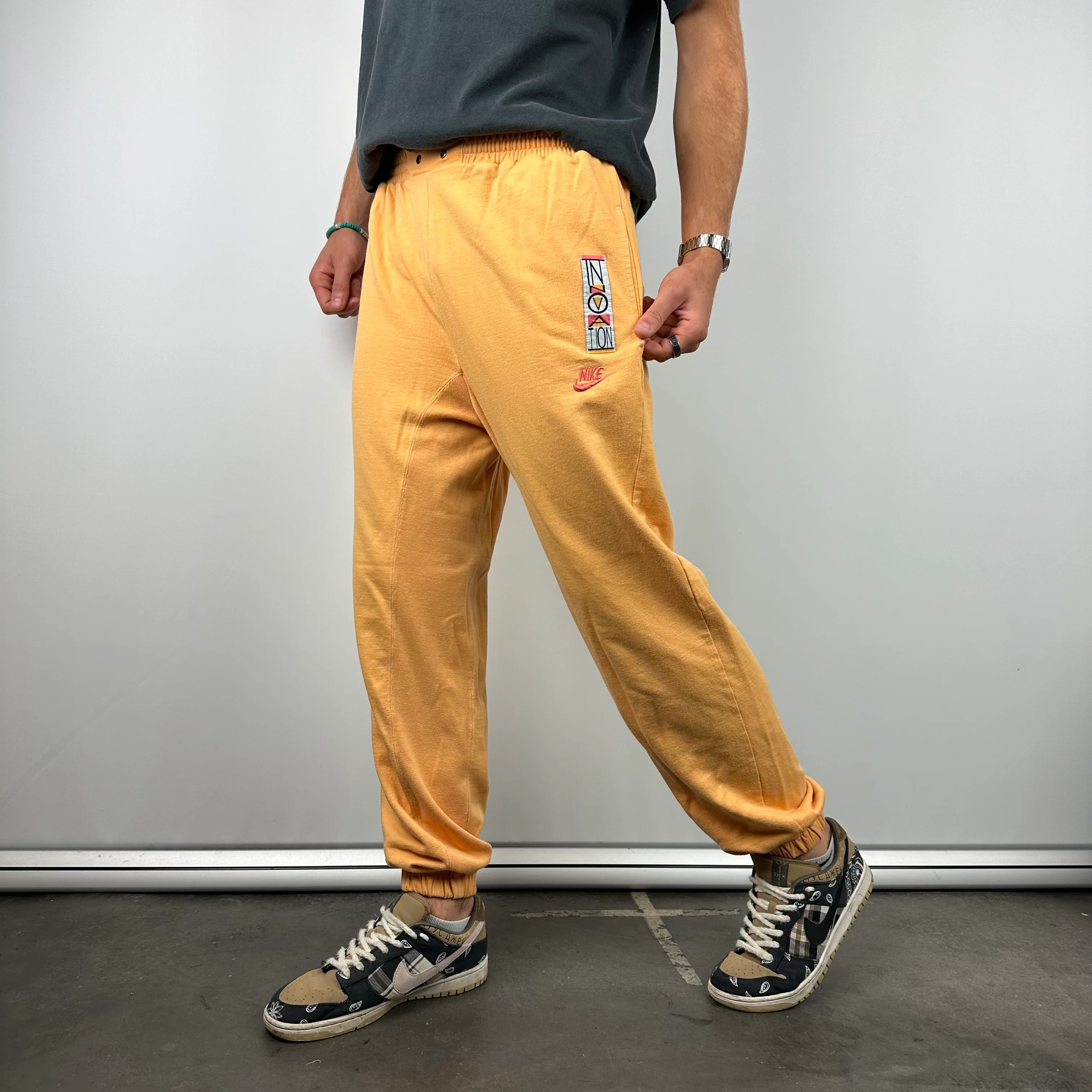 Nike Peach Embroidered Spell Out Track Pants (M) - Image 5