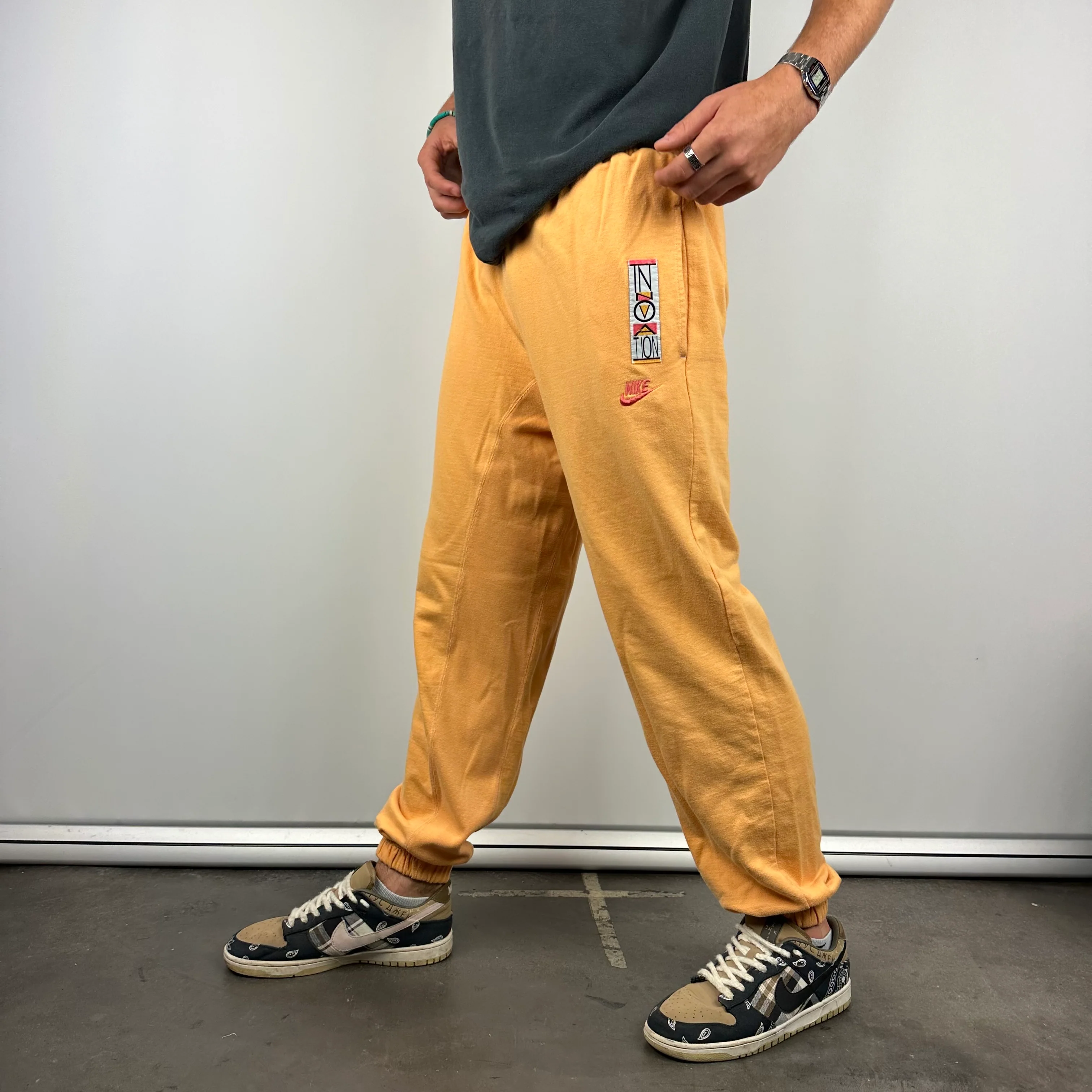 Nike Peach Embroidered Spell Out Track Pants (M) - Image 6