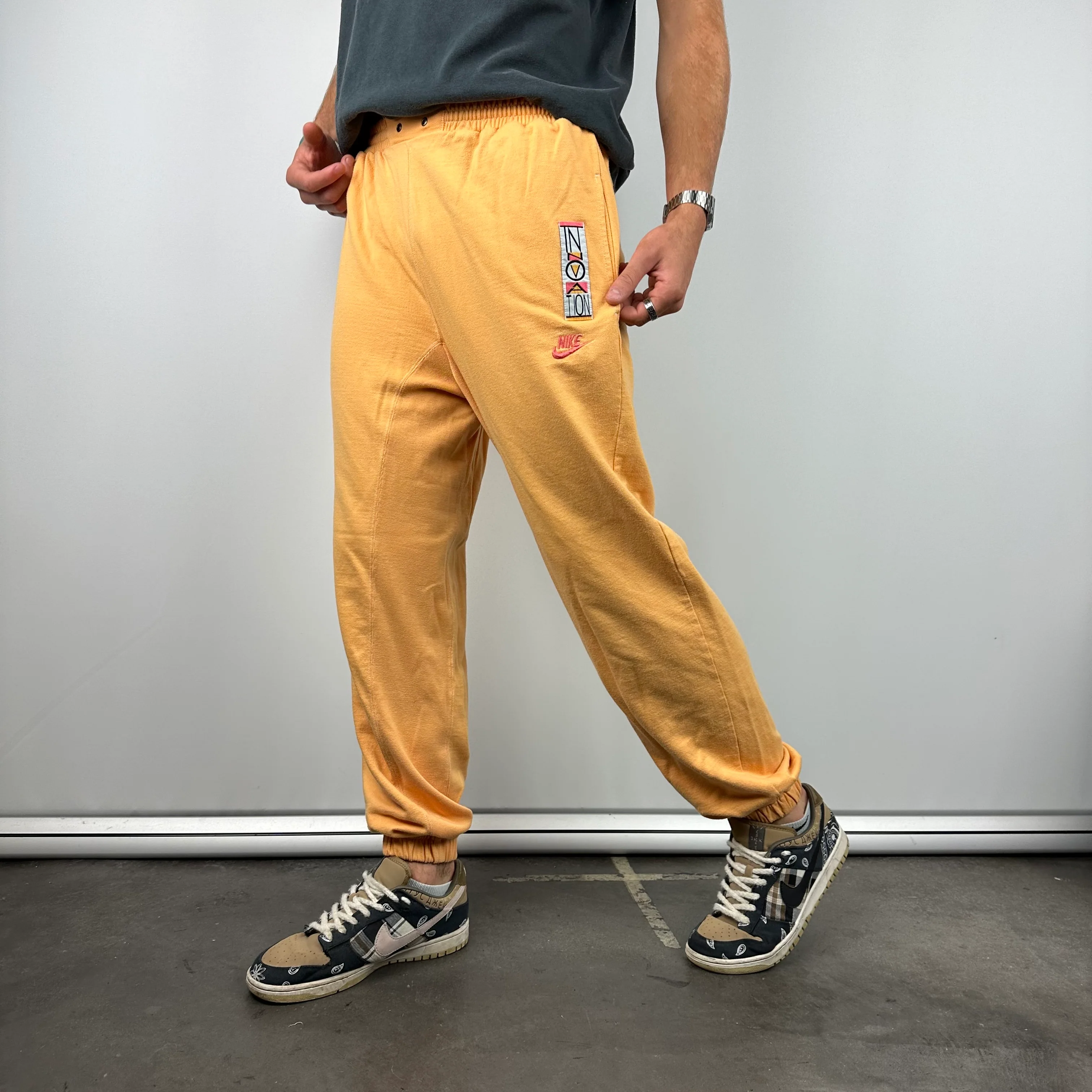 Nike Peach Embroidered Spell Out Track Pants (M) - Image 7