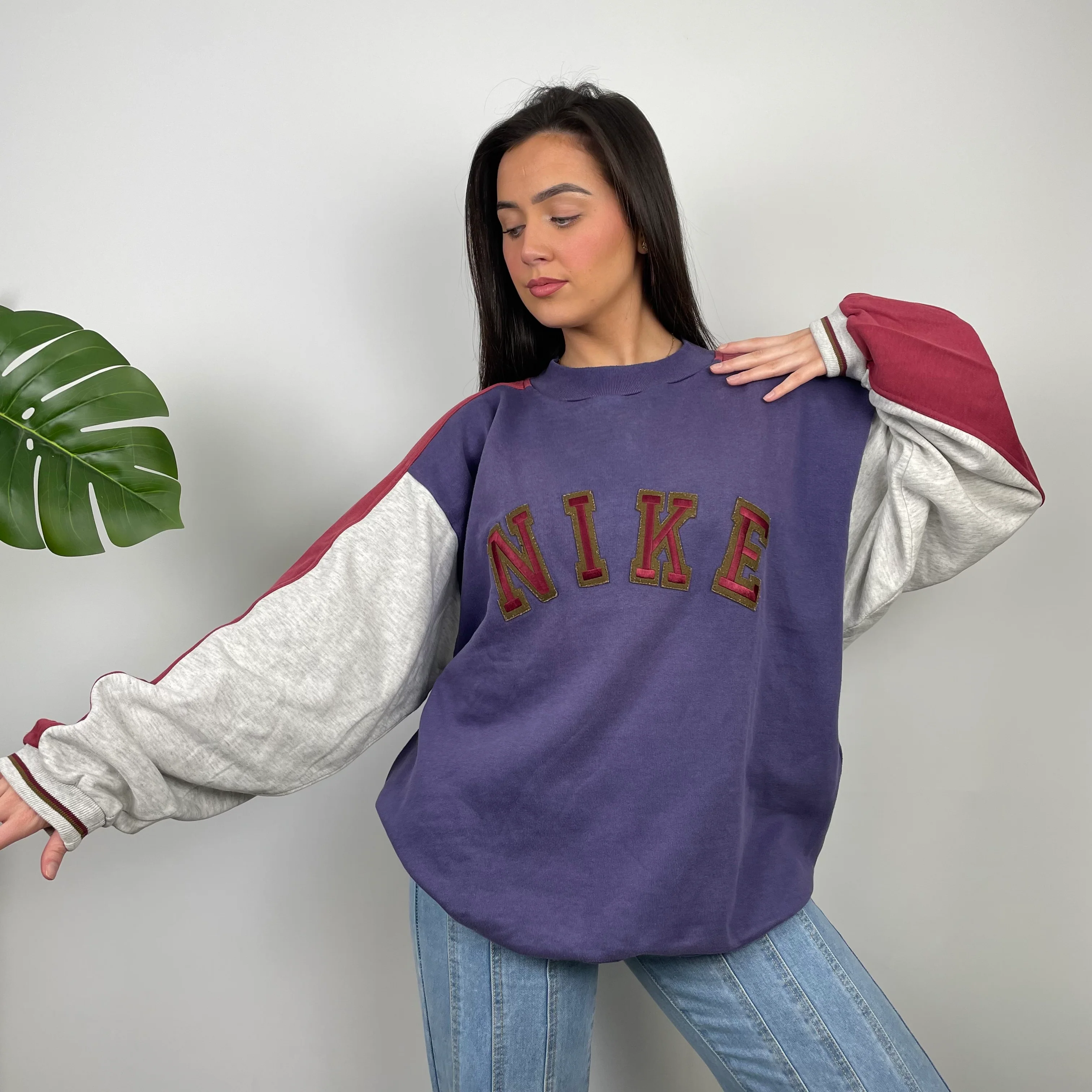 Nike Purple Embroidered Spell Out Sweatshirt (XL) - Image 3