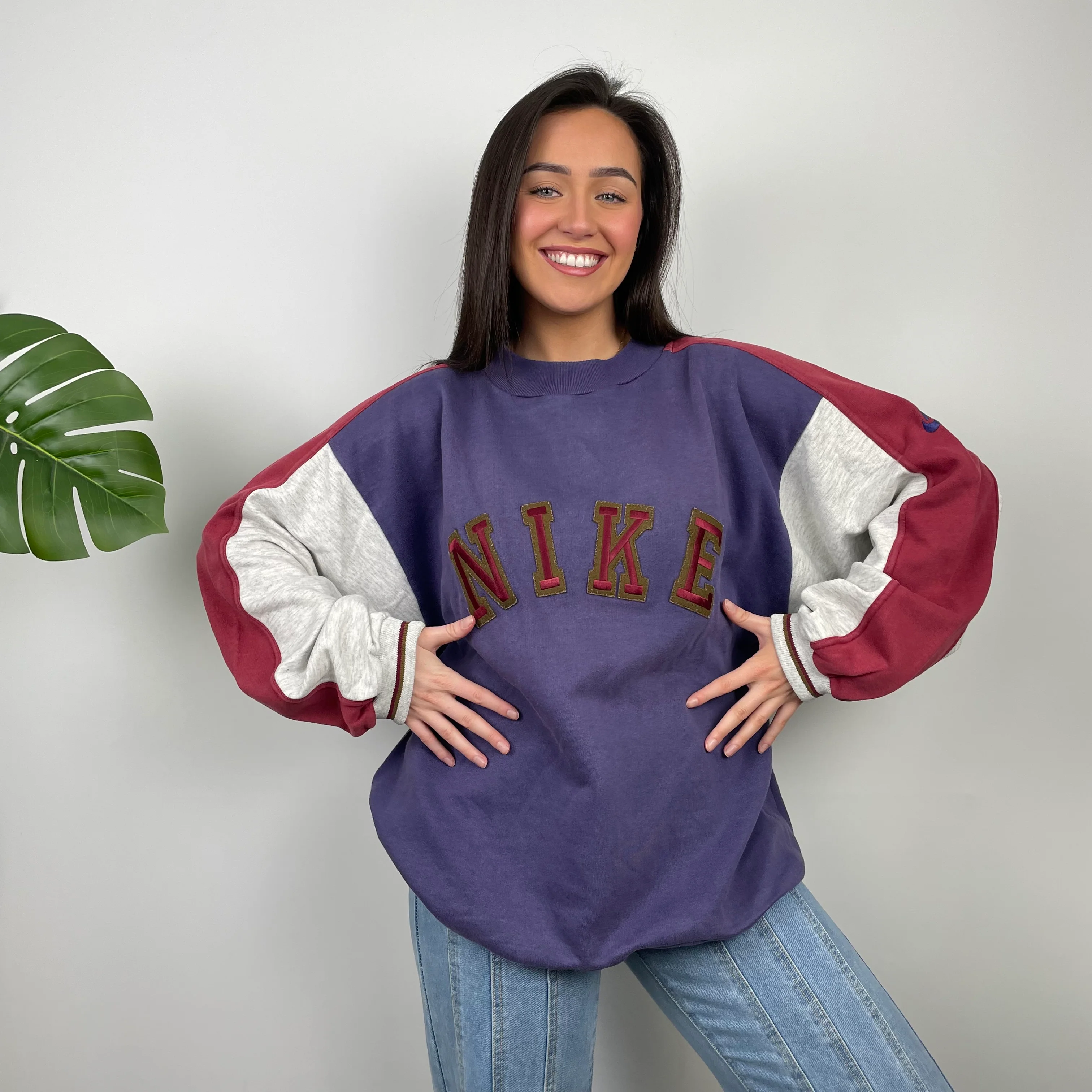 Nike Purple Embroidered Spell Out Sweatshirt (XL) - Image 4
