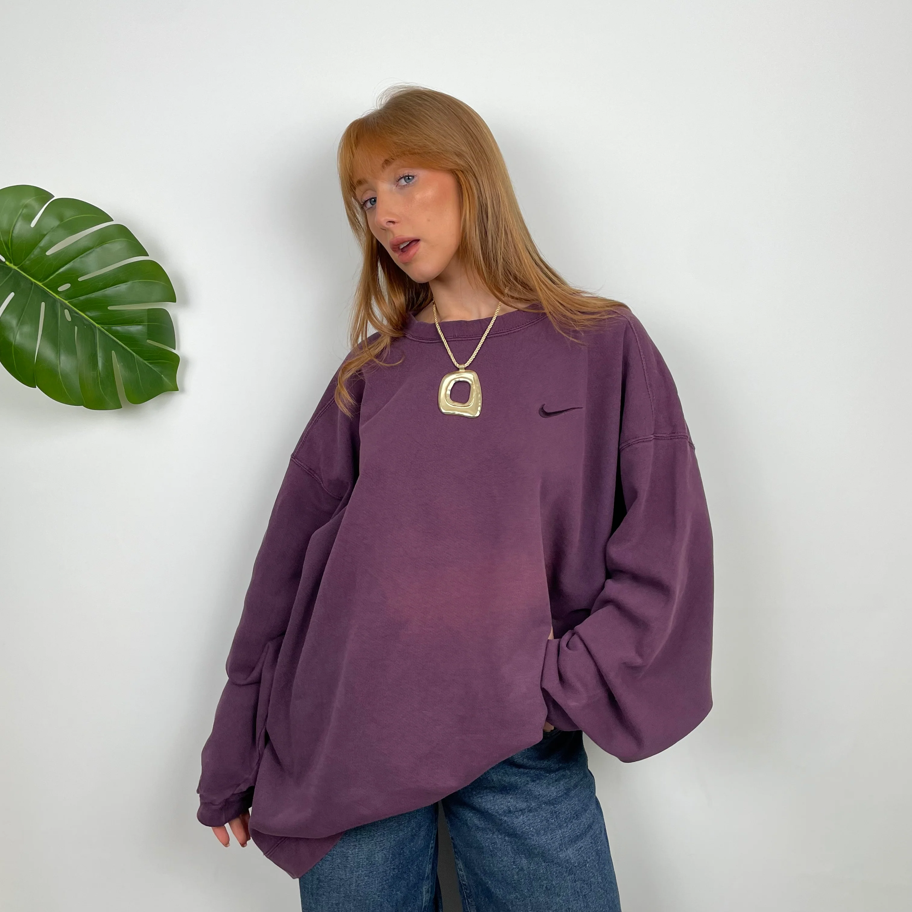 Nike Purple Embroidered Swoosh Sweatshirt (L) - Image 2