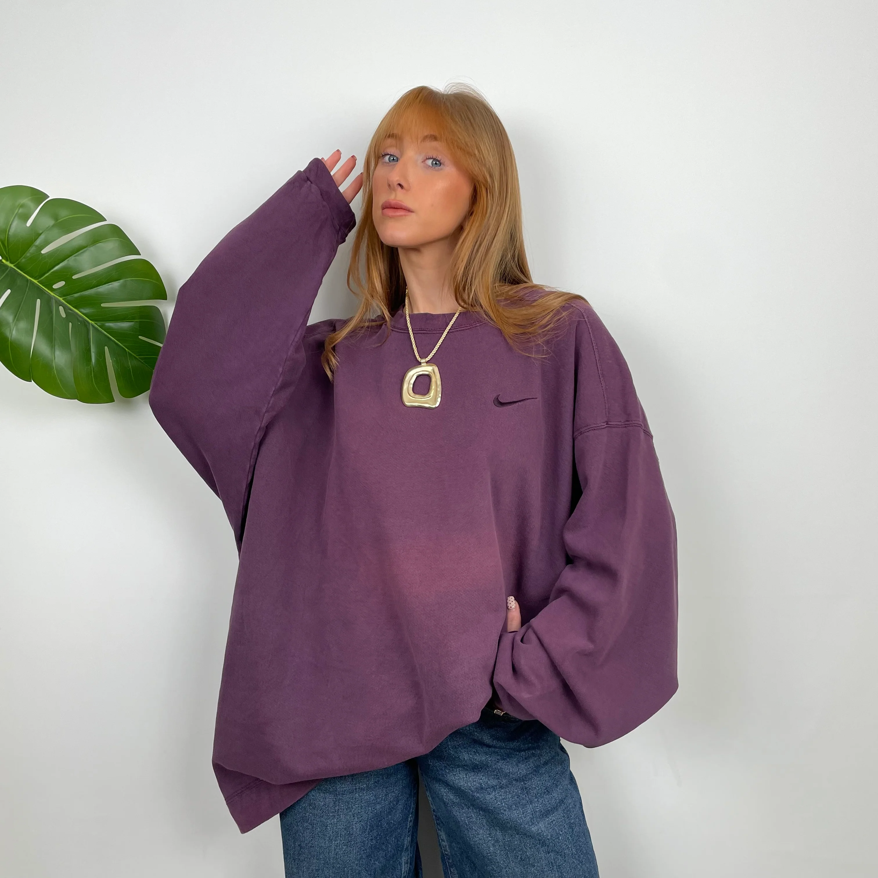 Nike Purple Embroidered Swoosh Sweatshirt (L) - Image 3