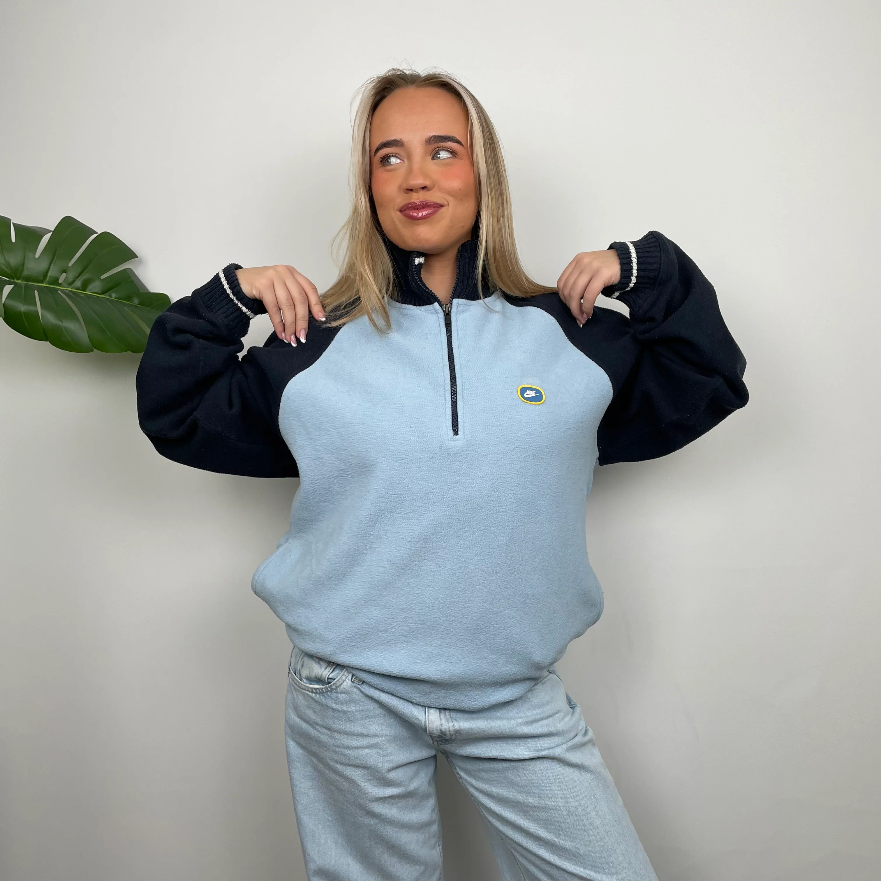 Nike RARE Baby Blue Embroidered Spell Out Quarter Zip Sweatshirt (L) - Image 2