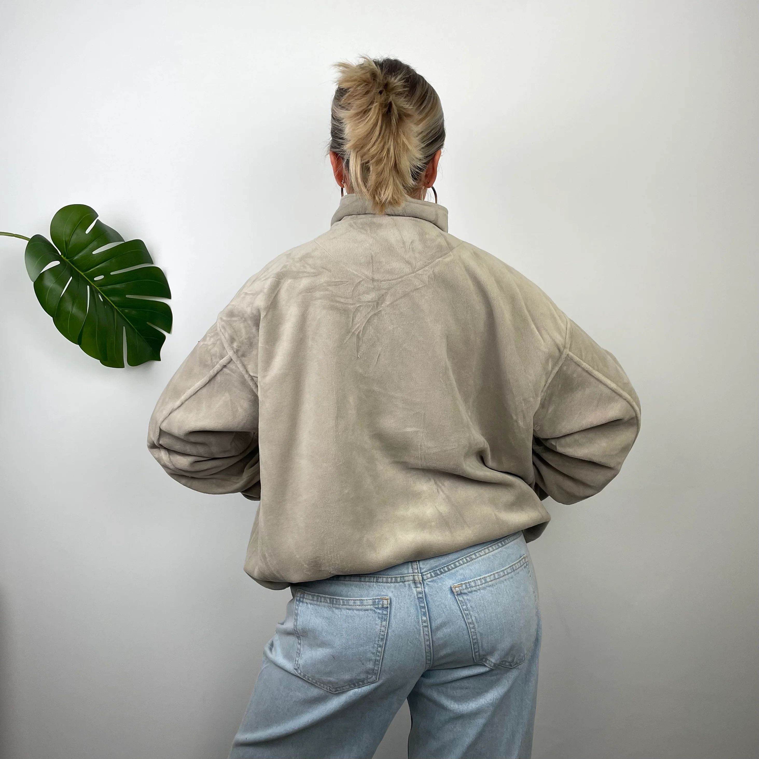 Nike RARE Sage Green Swoosh Teddy Bear Fleece Zip Up Jacket (L) - Image 3
