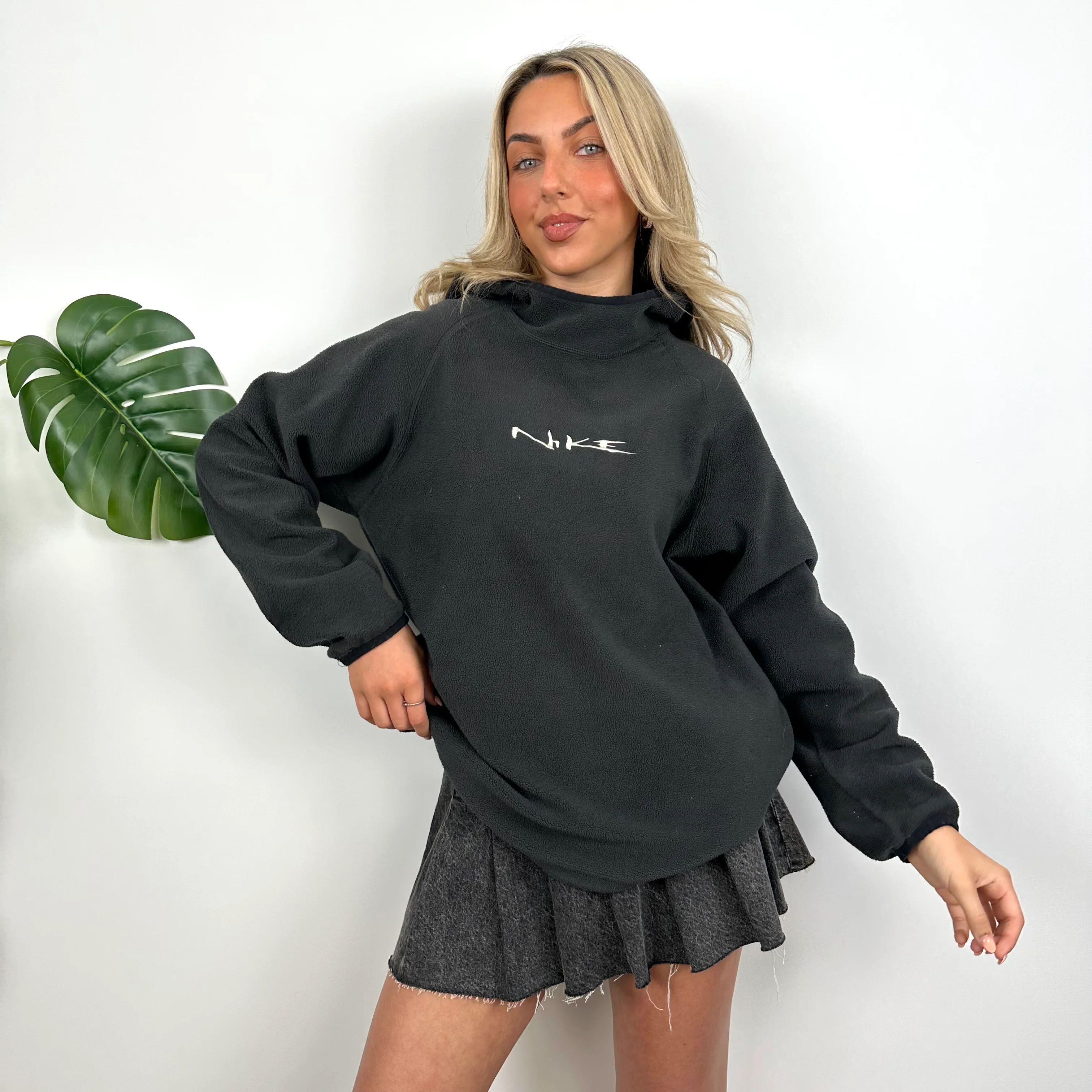 Nike RARE Black Embroidered Spell Out Balaclava Teddy Bear Fleece Hoodie (M) - Image 3