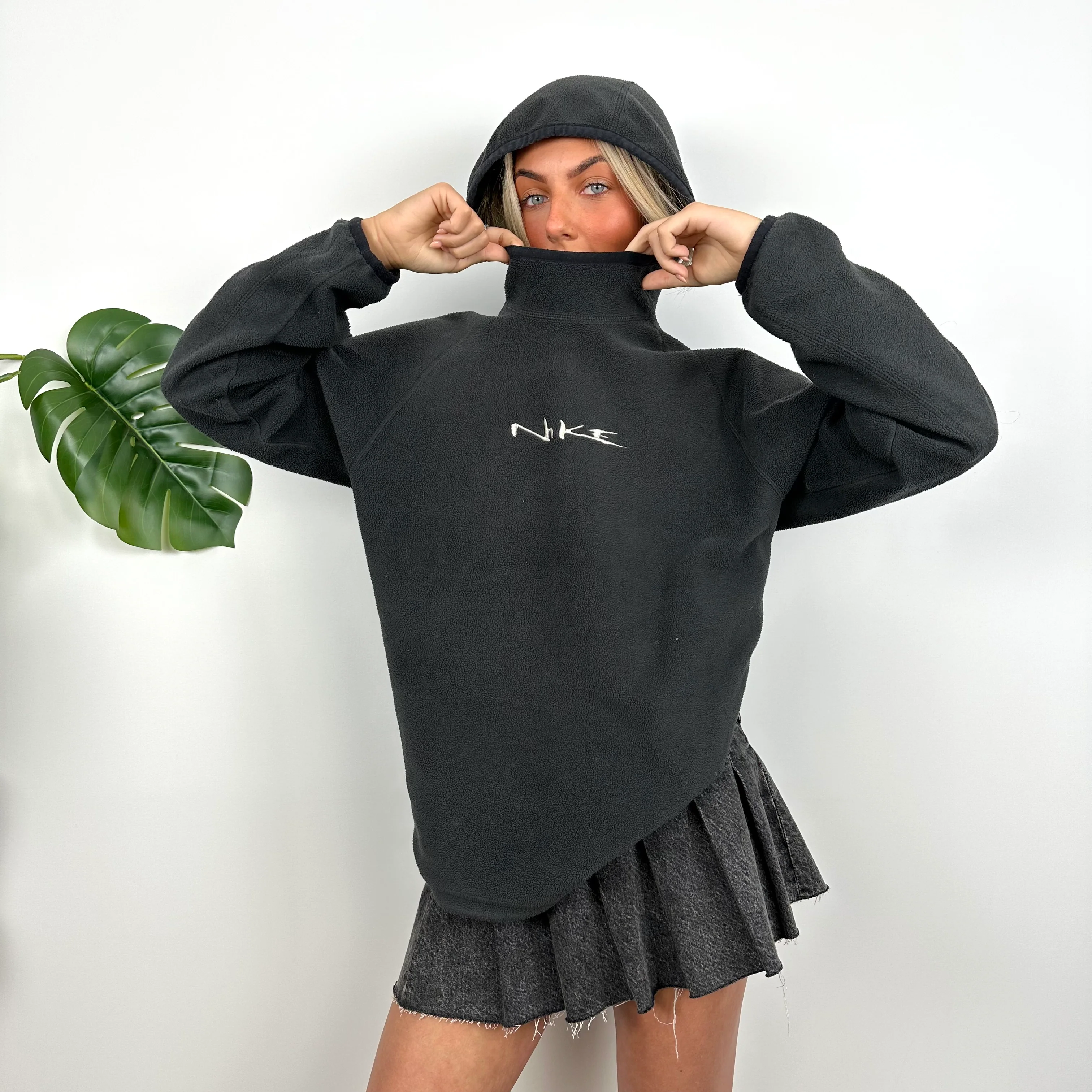 Nike RARE Black Embroidered Spell Out Balaclava Teddy Bear Fleece Hoodie (M) - Image 7