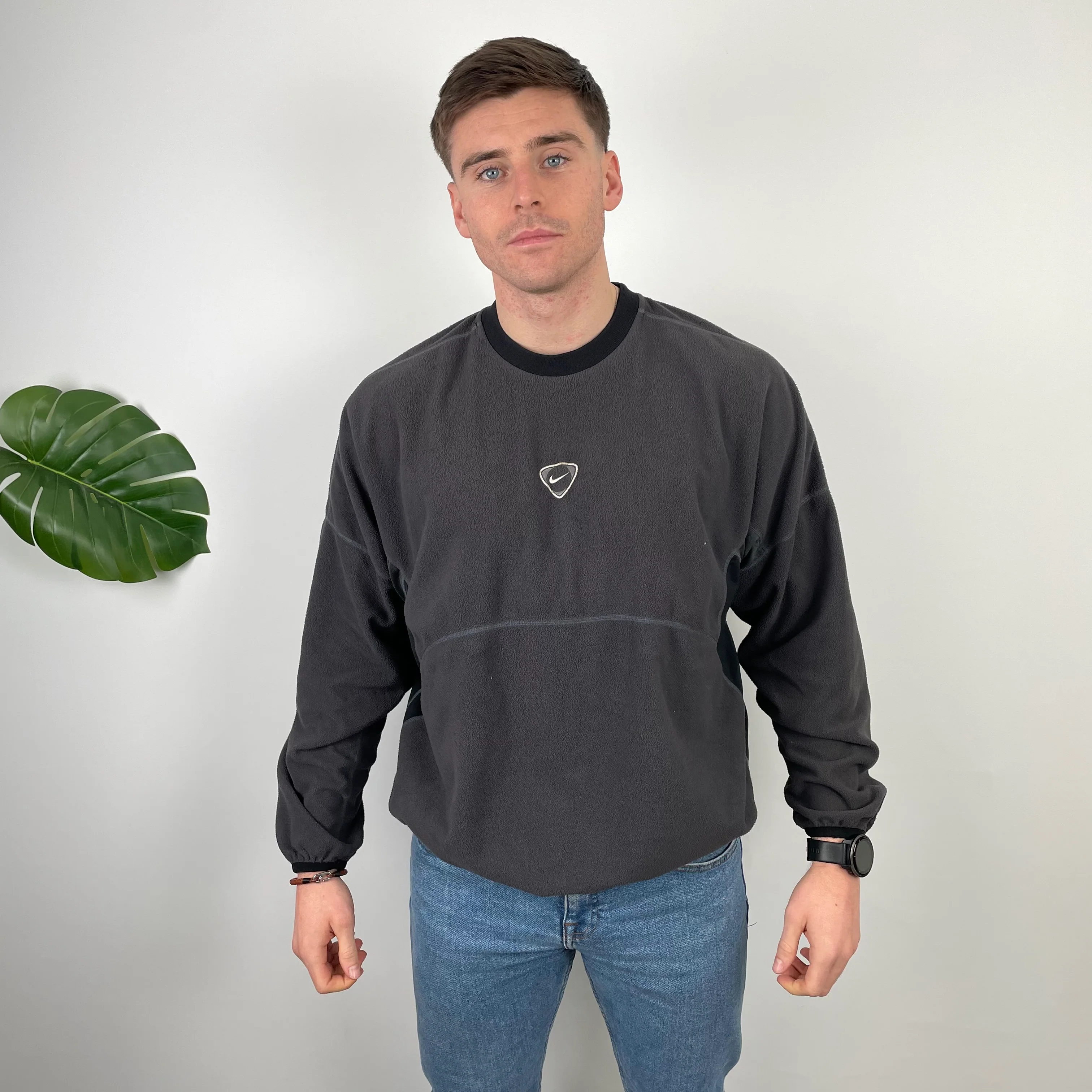 Nike RARE Grey Embroidered Spell Out Fleece Sweatshirt (L) - Image 2